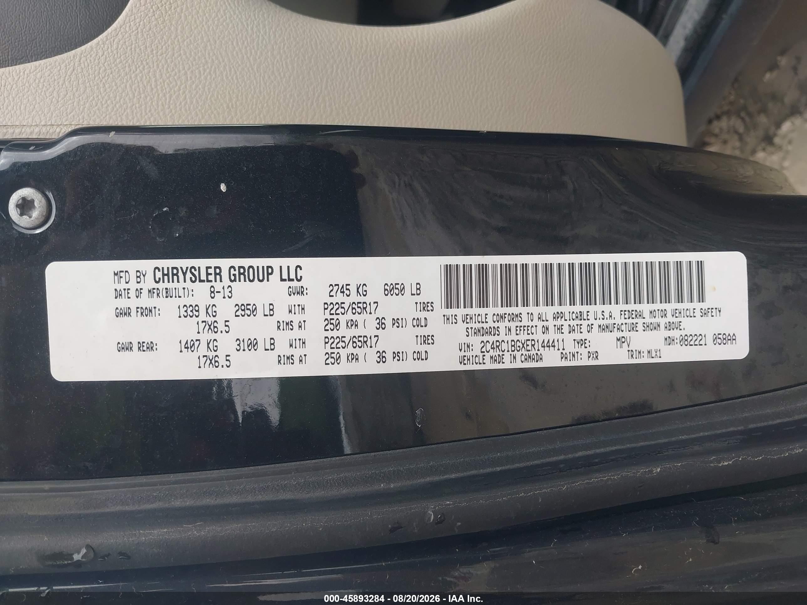 2014 Chrysler Town & Country Touring Black vin: 2C4RC1BGXER144411