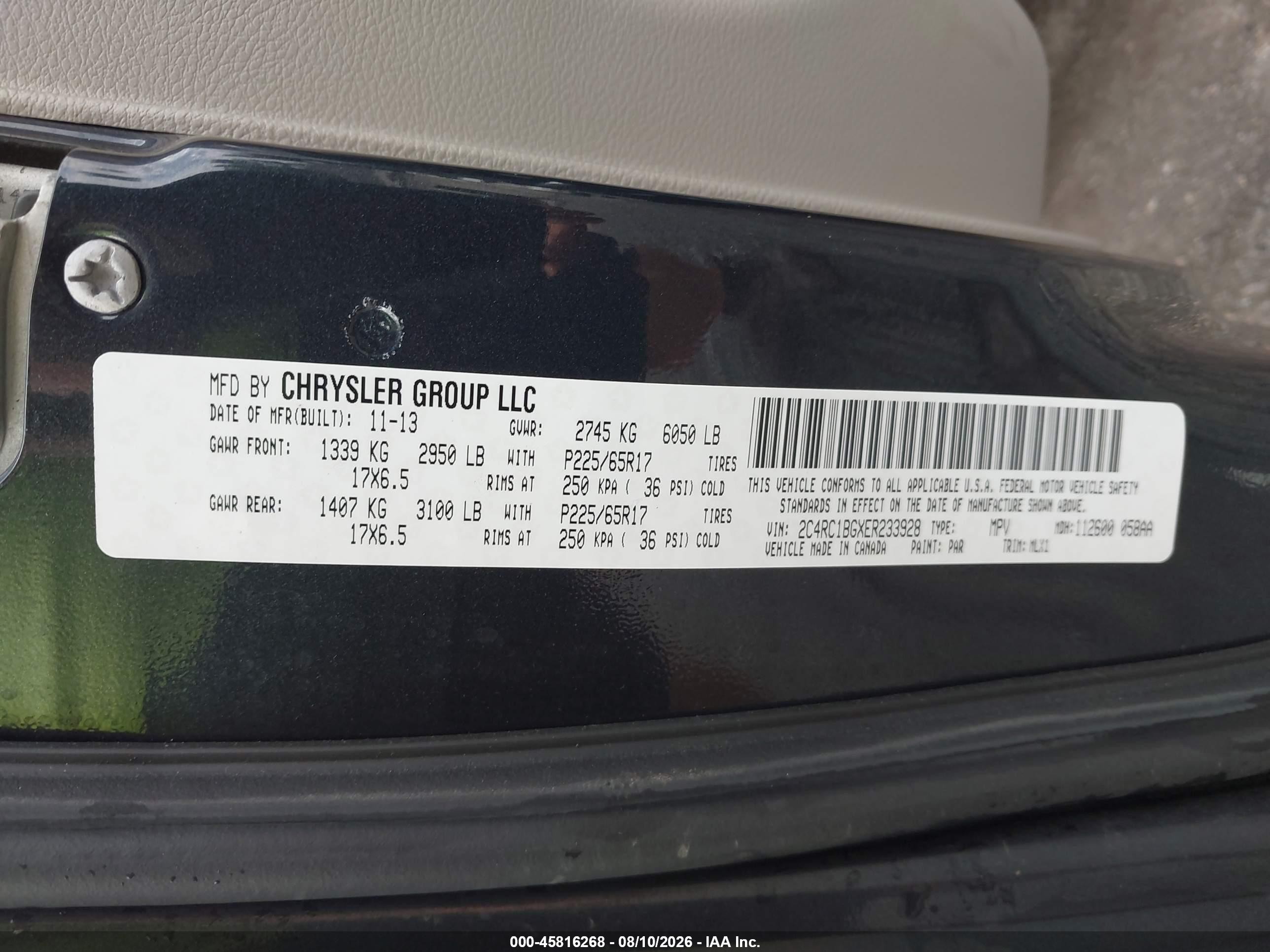 2014 Chrysler Town & Country Touring Black vin: 2C4RC1BGXER233928