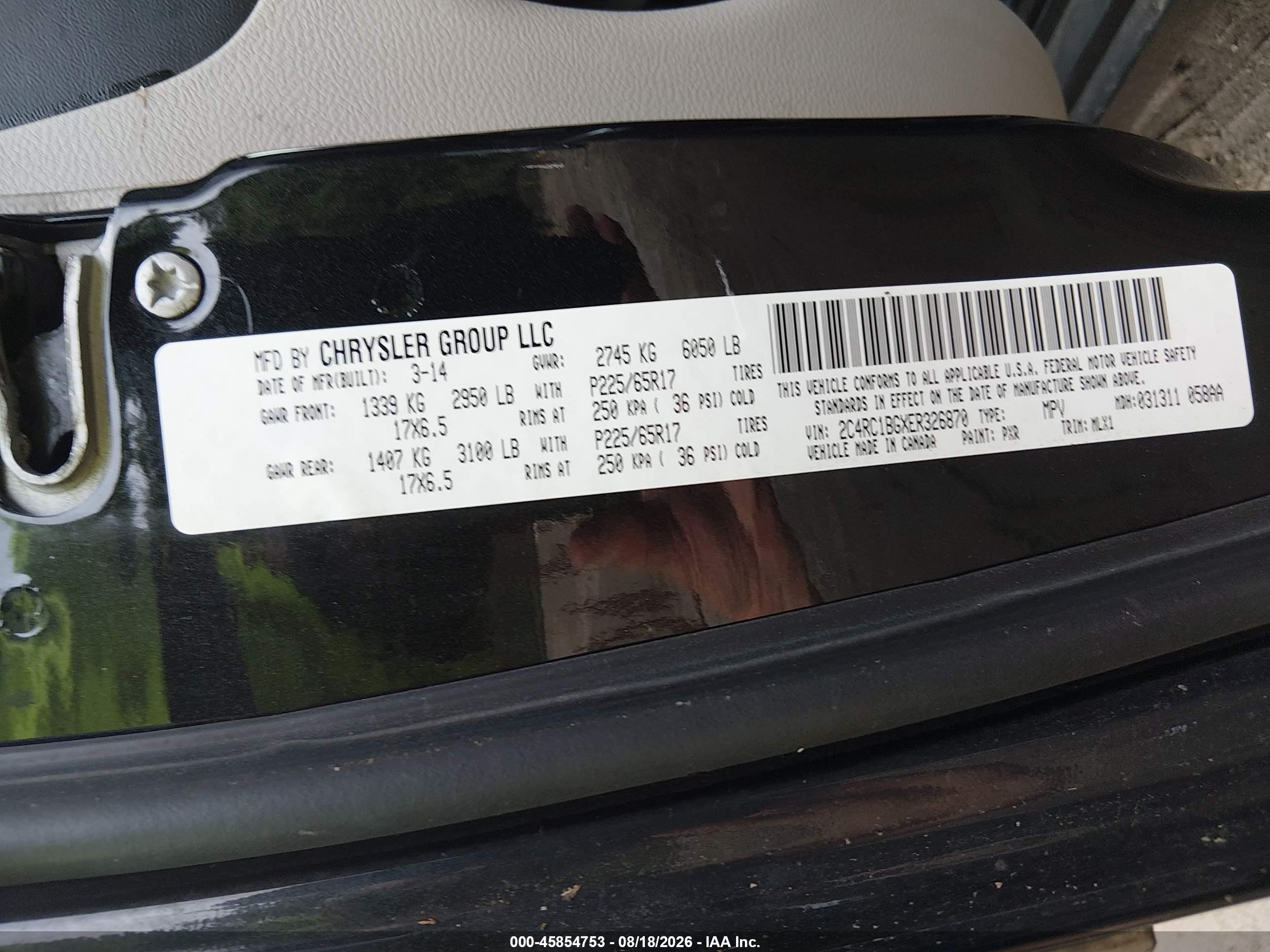 2014 Chrysler Town & Country Touring Черный vin: 2C4RC1BGXER326870