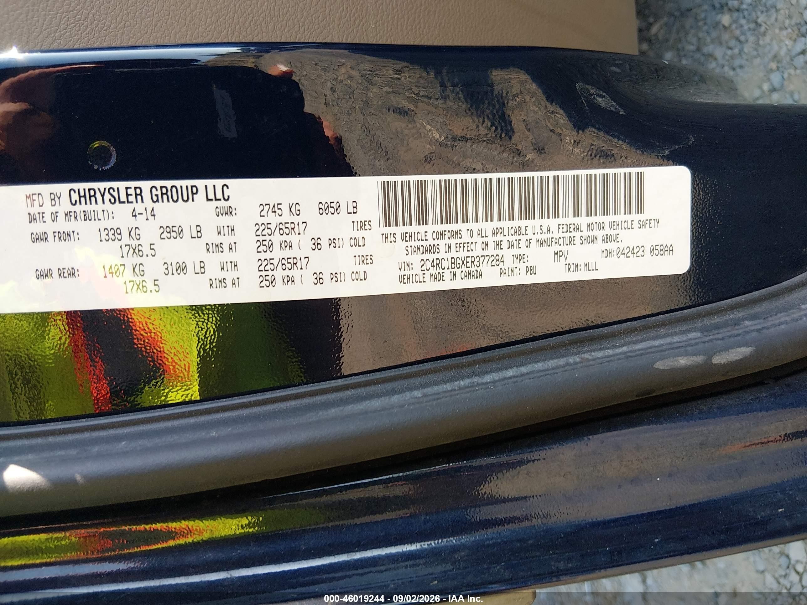 2014 Chrysler Town & Country Touring Blue vin: 2C4RC1BGXER377284