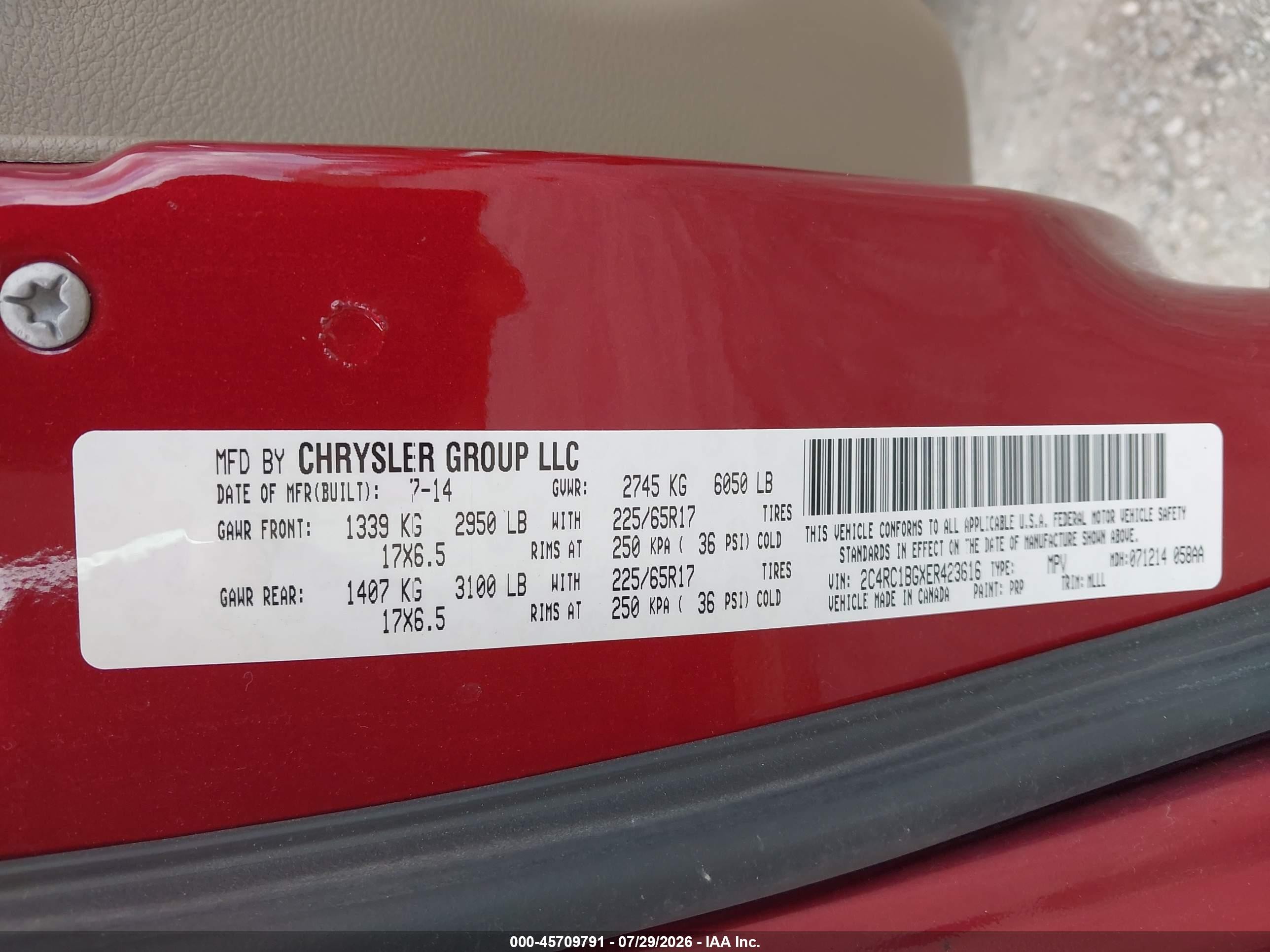 2014 Chrysler Town & Country Touring Red vin: 2C4RC1BGXER423616
