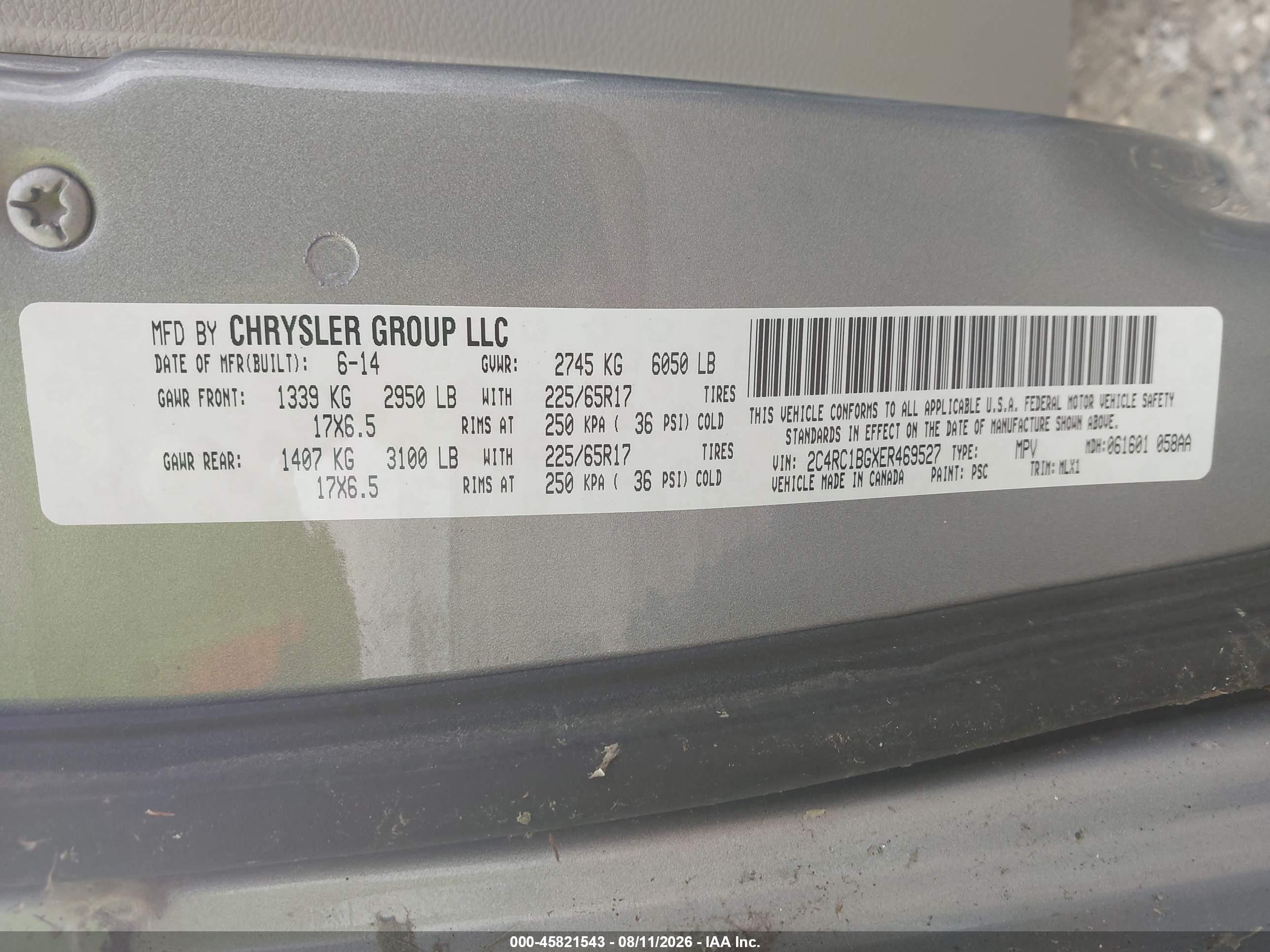 2014 Chrysler Town & Country Touring Silver vin: 2C4RC1BGXER469527