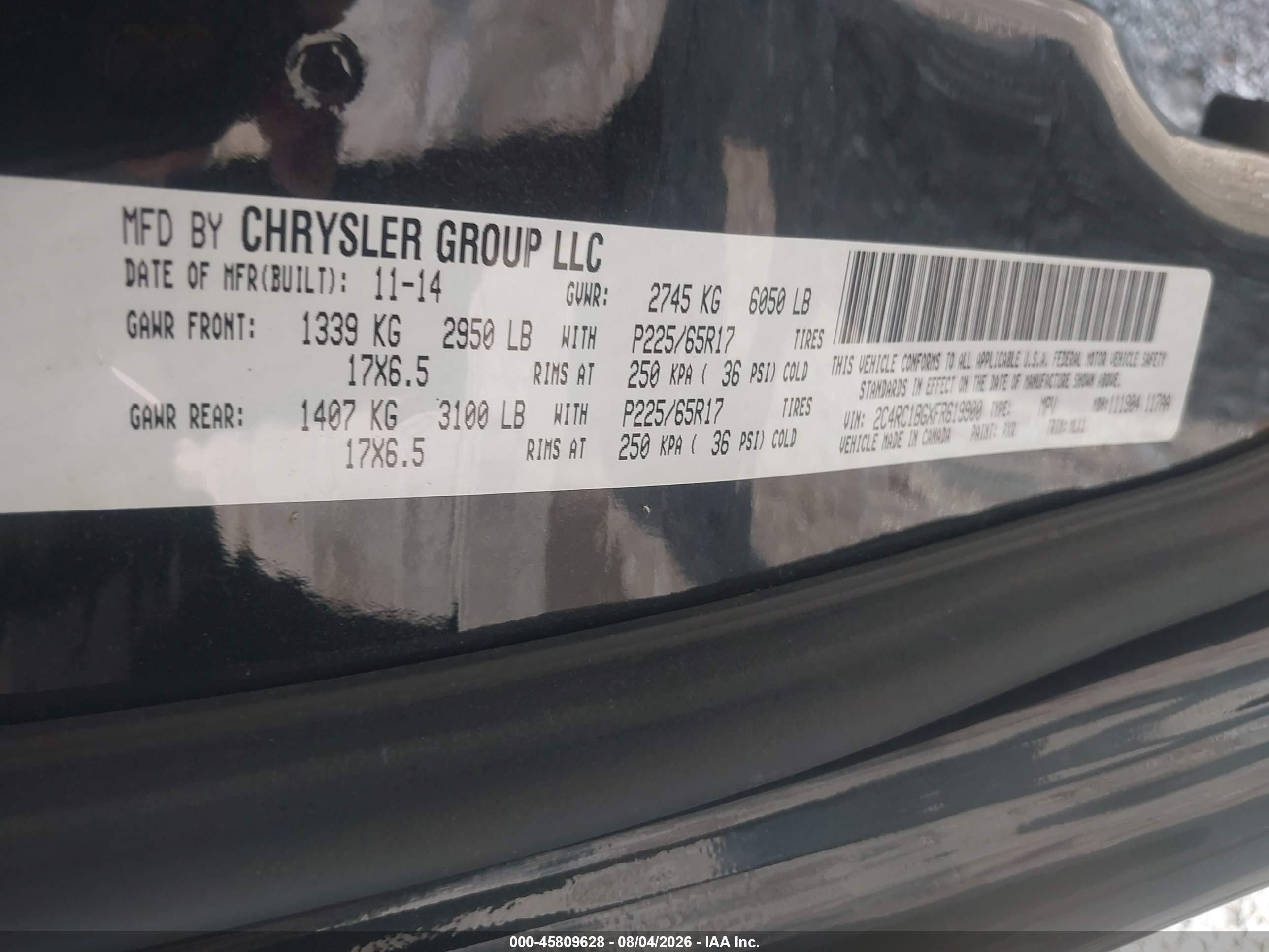 2015 Chrysler Town & Country Touring Черный vin: 2C4RC1BGXFR619900