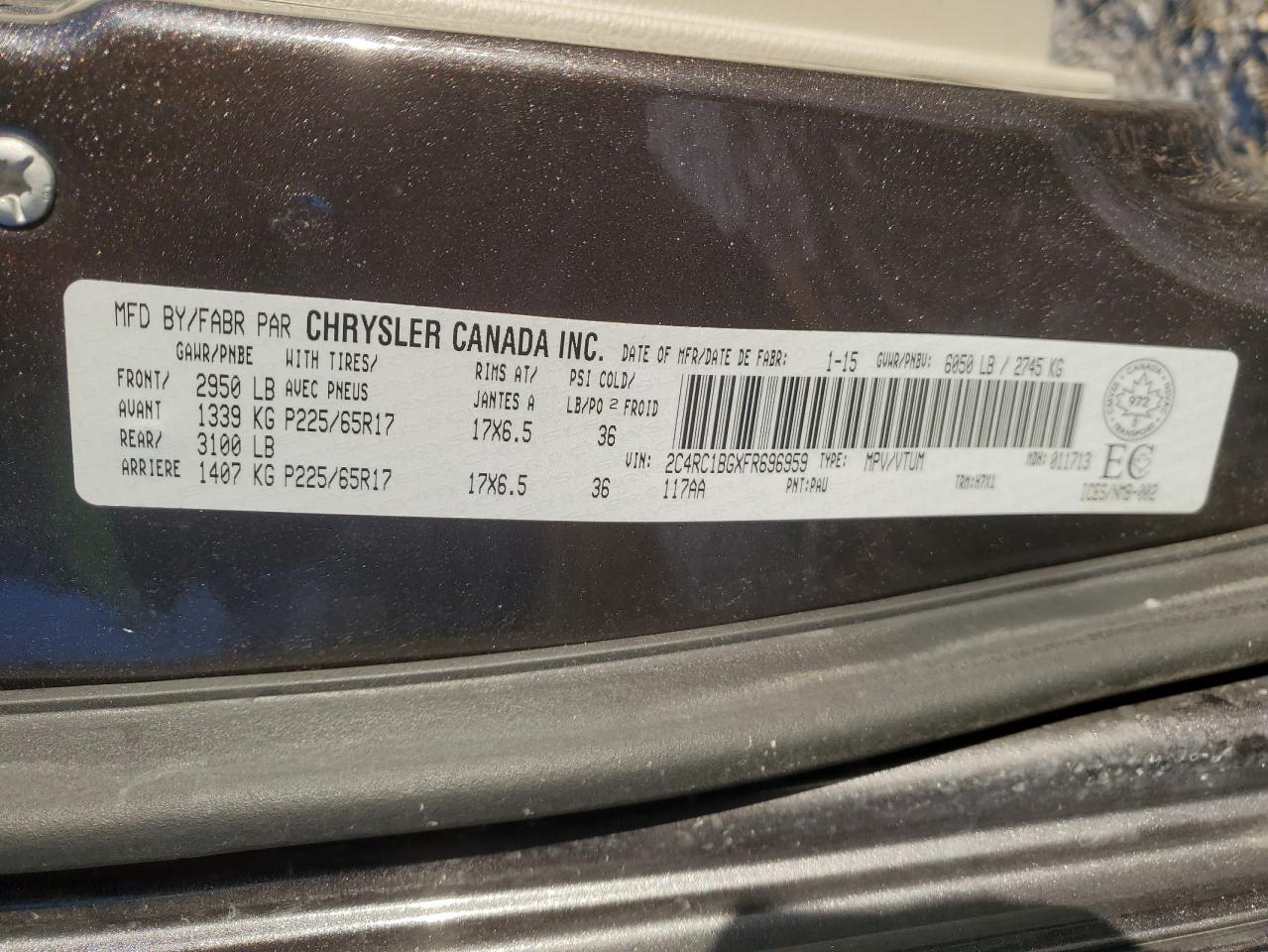 2015 Chrysler Town & Country Touring Black vin: 2C4RC1BGXFR696959