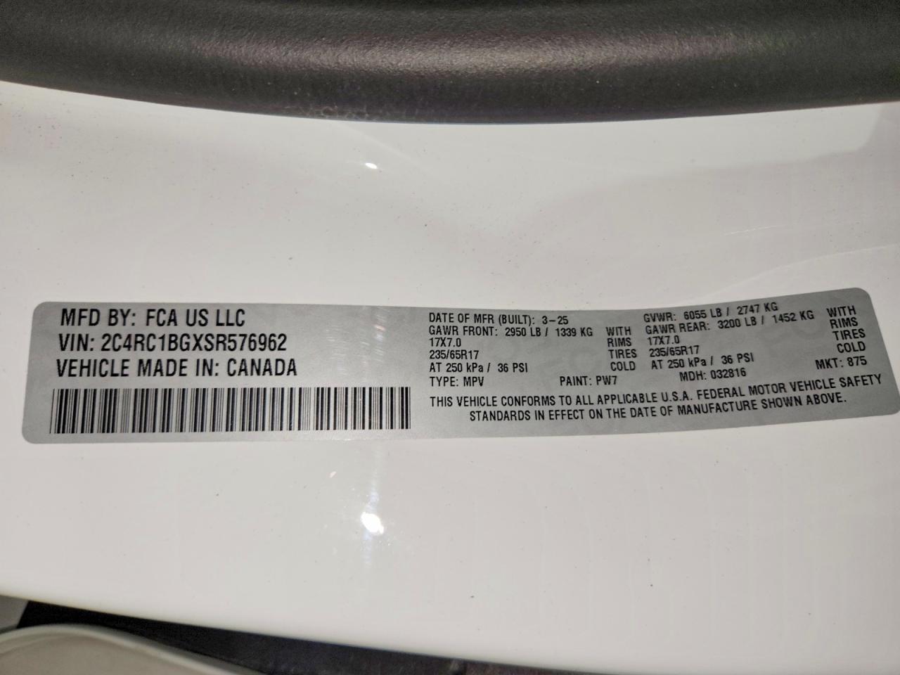 2025 Chrysler Pacifica Select White vin: 2C4RC1BGXSR576962