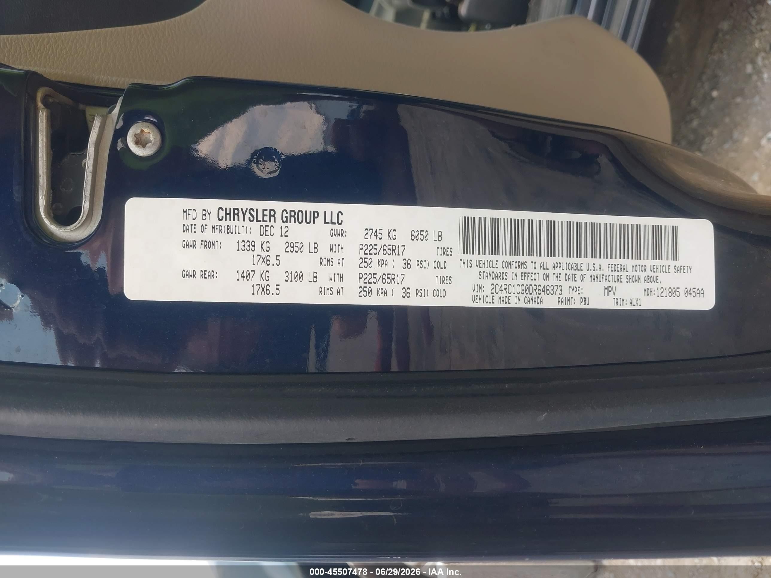 2013 Chrysler Town & Country Touring-l Blue vin: 2C4RC1CG0DR646373