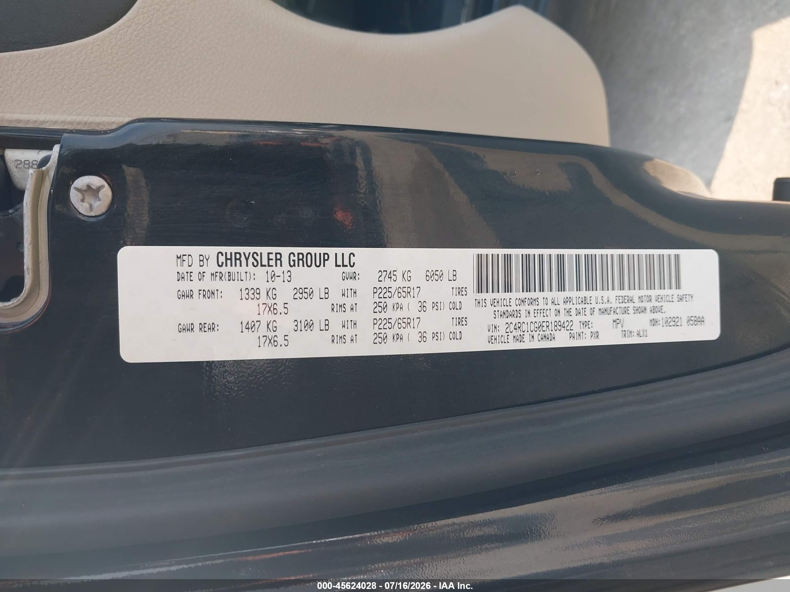 2014 Chrysler Town & Country Touring-l Черный vin: 2C4RC1CG0ER189422