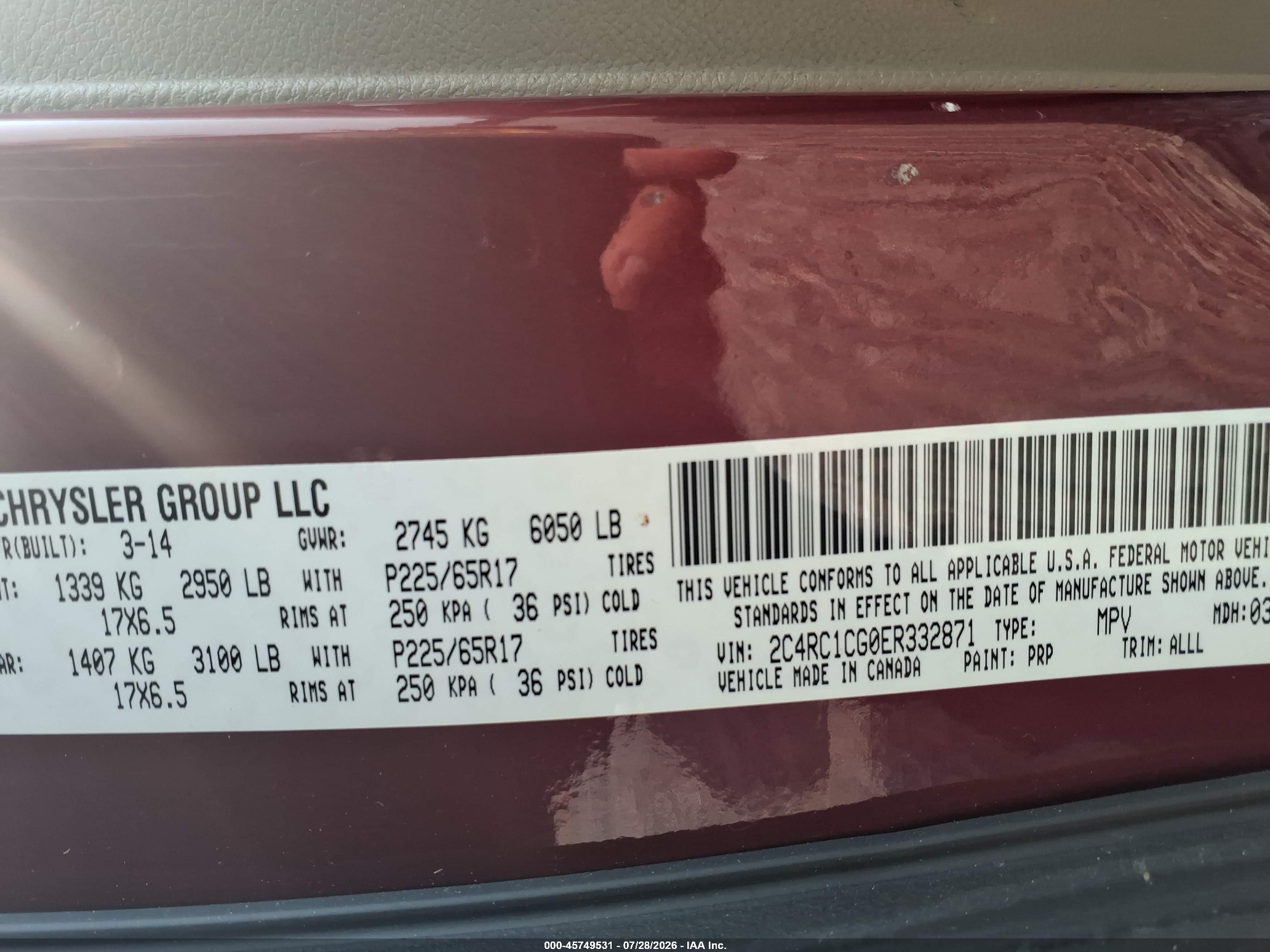 2014 Chrysler Town & Country Touring-l Красный vin: 2C4RC1CG0ER332871