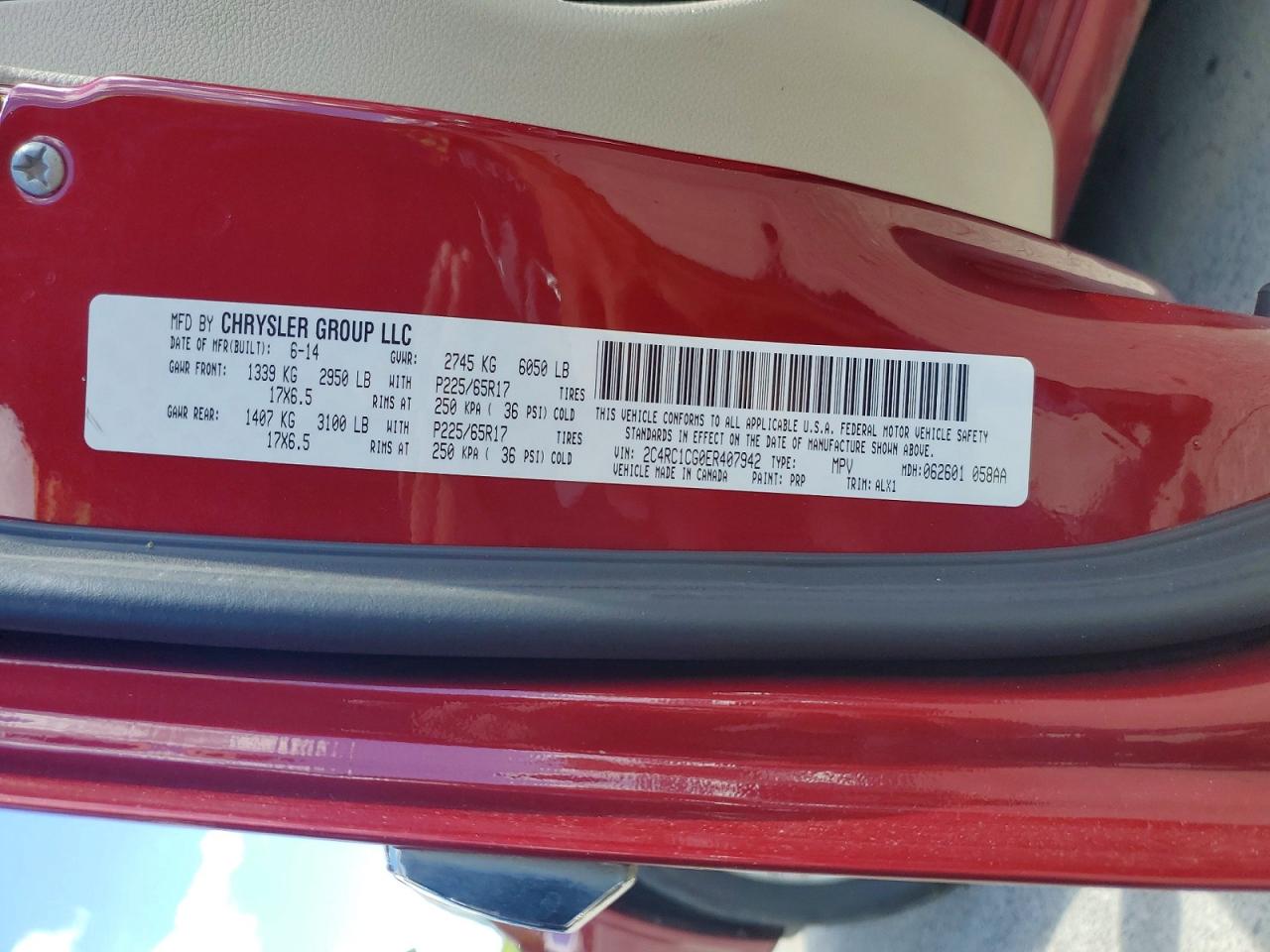 2014 Chrysler Town & Country Touring L Red vin: 2C4RC1CG0ER407942