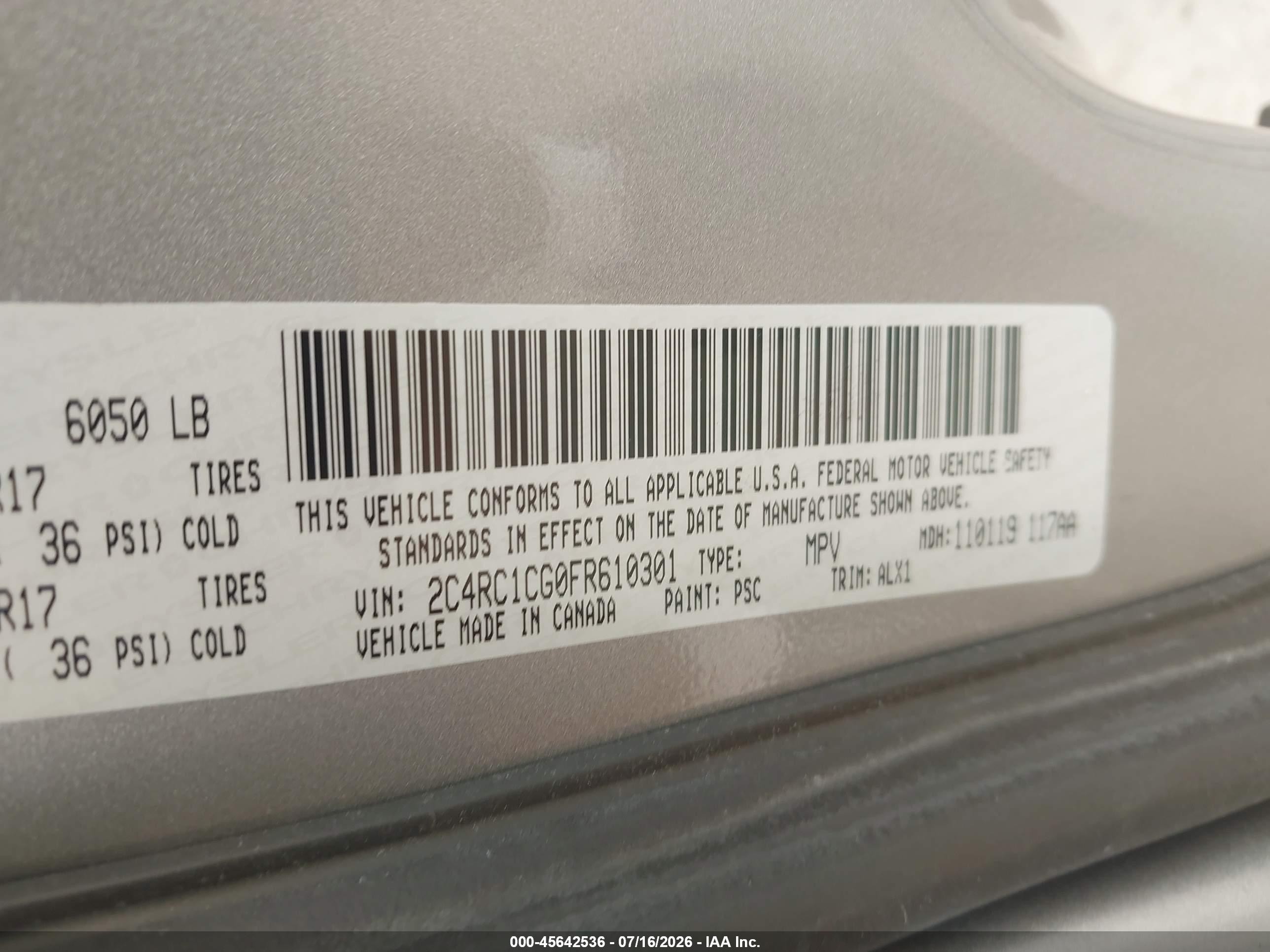 2015 Chrysler Town & Country Touring-l Серый vin: 2C4RC1CG0FR610301