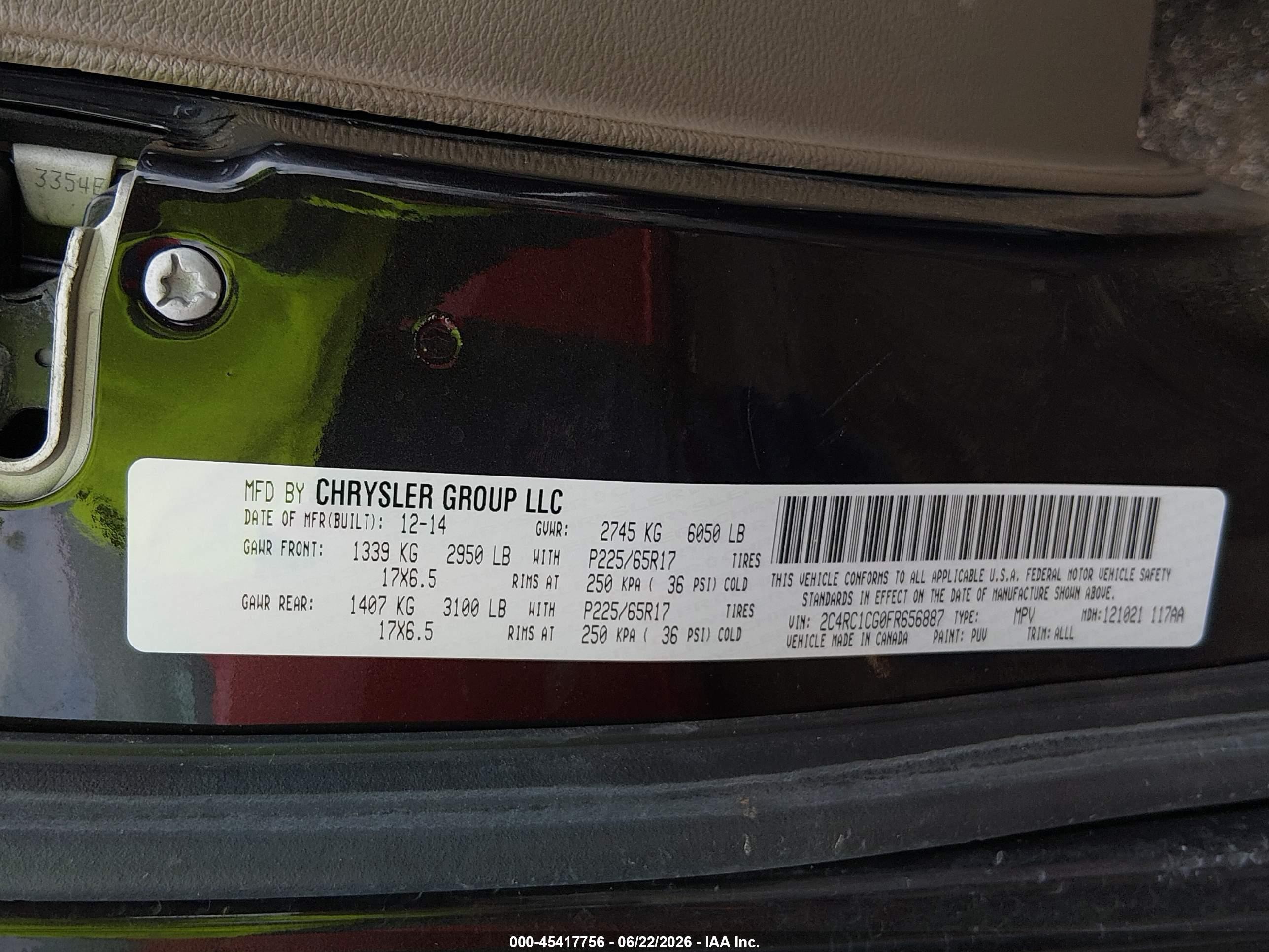 2015 Chrysler Town & Country Touring-l Dark Brown vin: 2C4RC1CG0FR656887