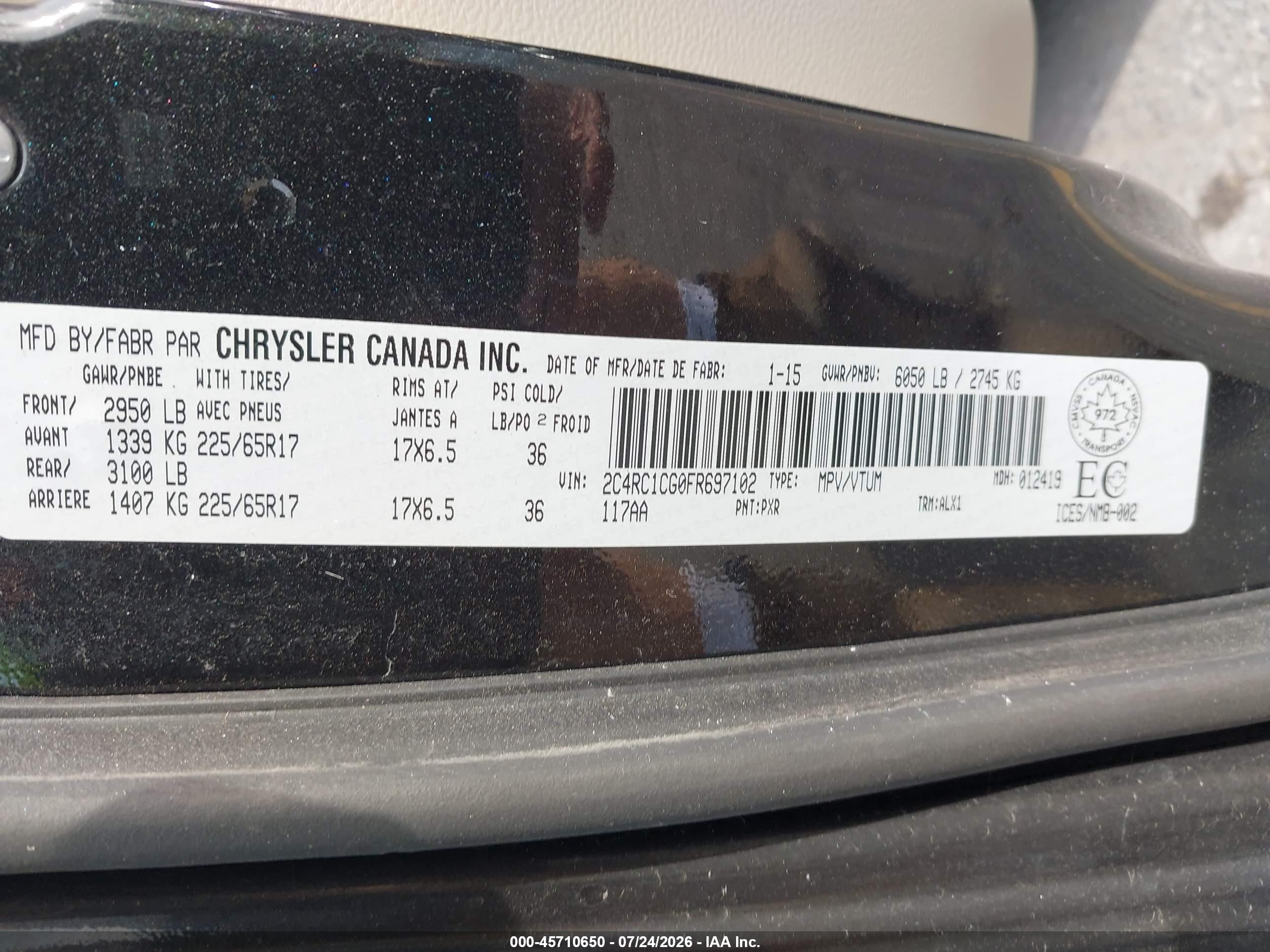 2015 Chrysler Town & Country Touring-l Black vin: 2C4RC1CG0FR697102