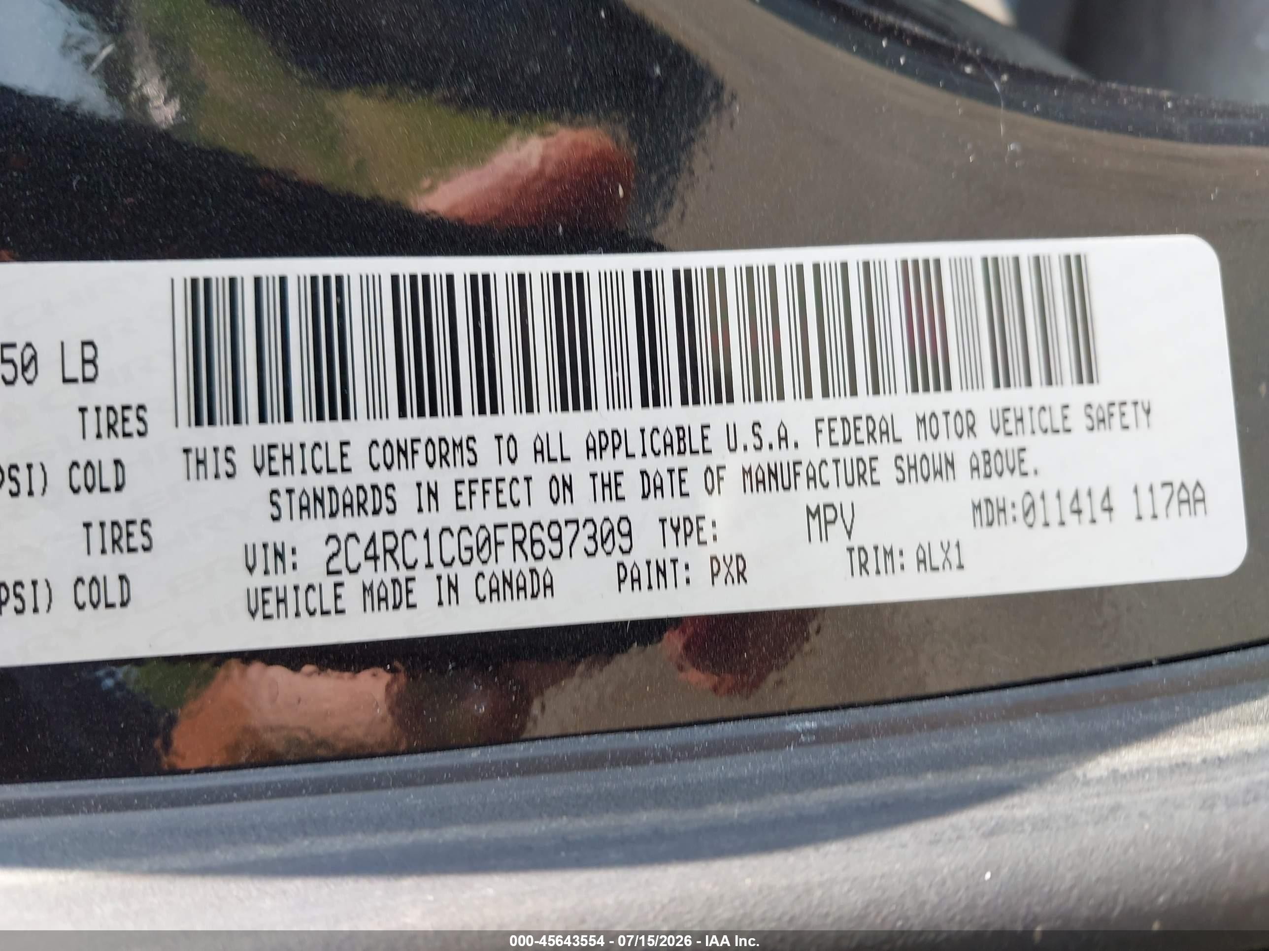 2015 Chrysler Town & Country Touring-l Black vin: 2C4RC1CG0FR697309
