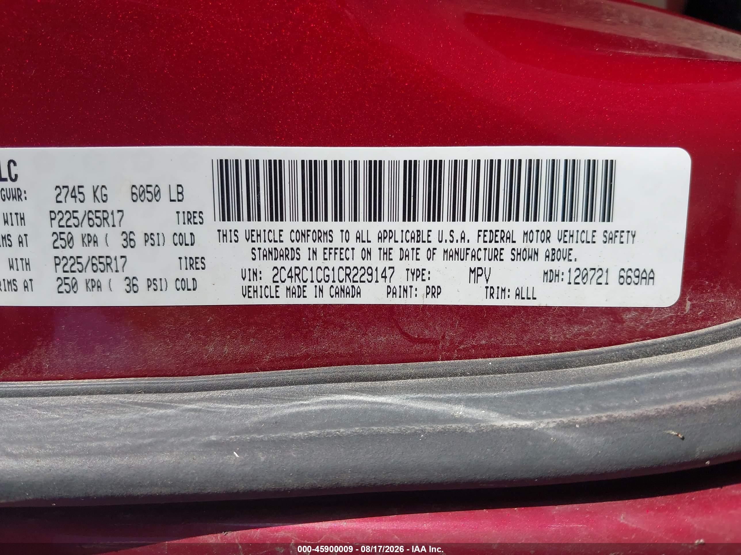 2012 Chrysler Town & Country Touring-l Red vin: 2C4RC1CG1CR229147