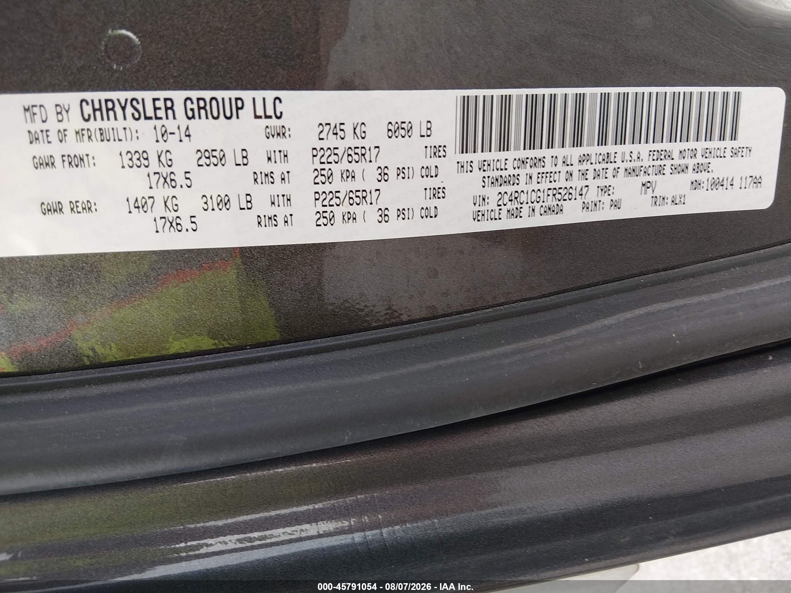 2015 Chrysler Town & Country Touring-l Gray vin: 2C4RC1CG1FR526147