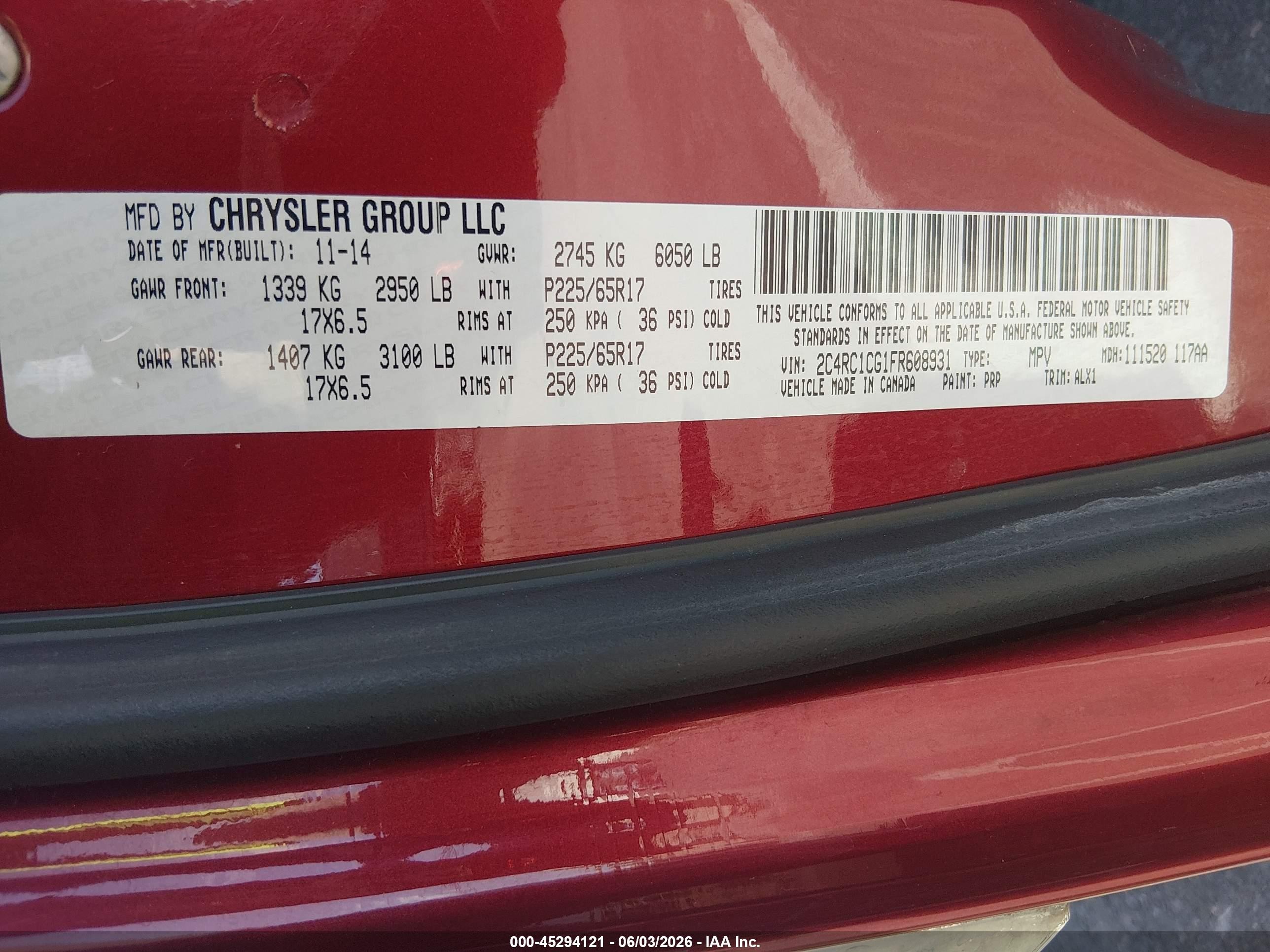 2015 Chrysler Town & Country Touring-l Красный vin: 2C4RC1CG1FR608931