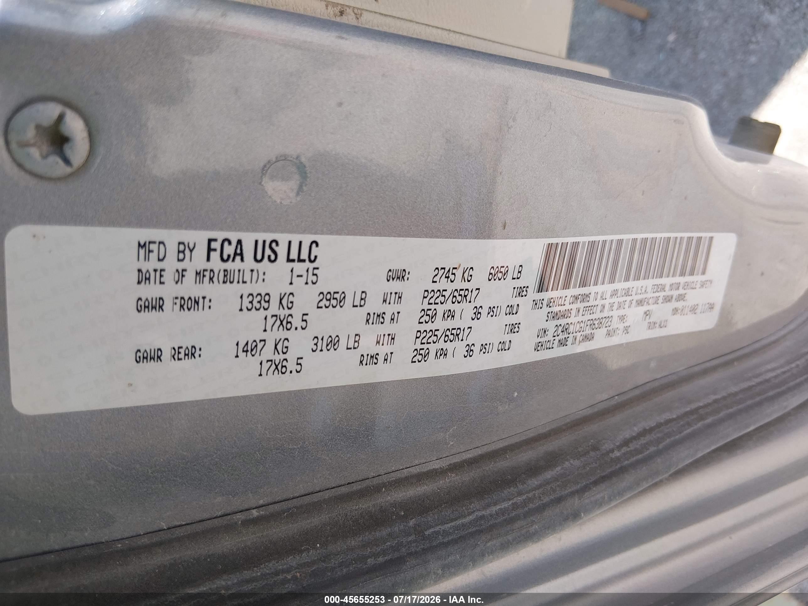 2015 Chrysler Town & Country Touring-l Silver vin: 2C4RC1CG1FR638723