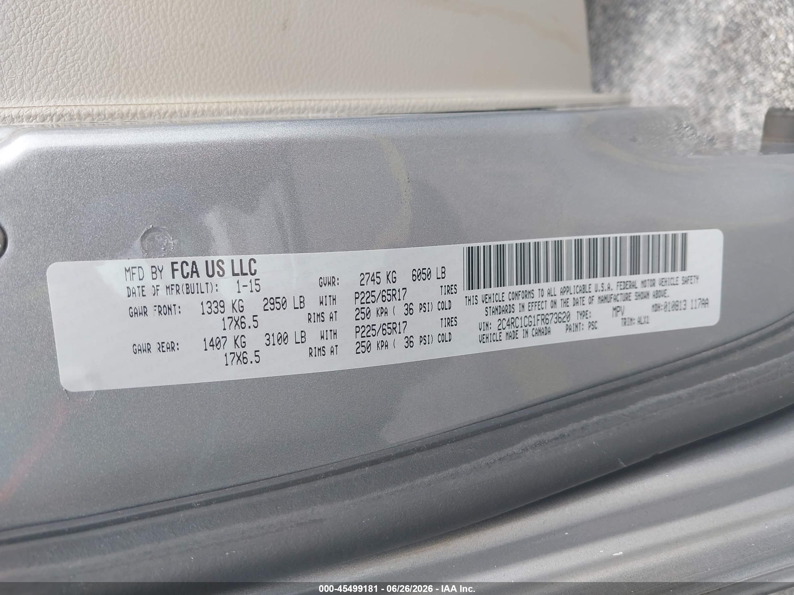 2015 Chrysler Town & Country Touring-l Silver vin: 2C4RC1CG1FR673620