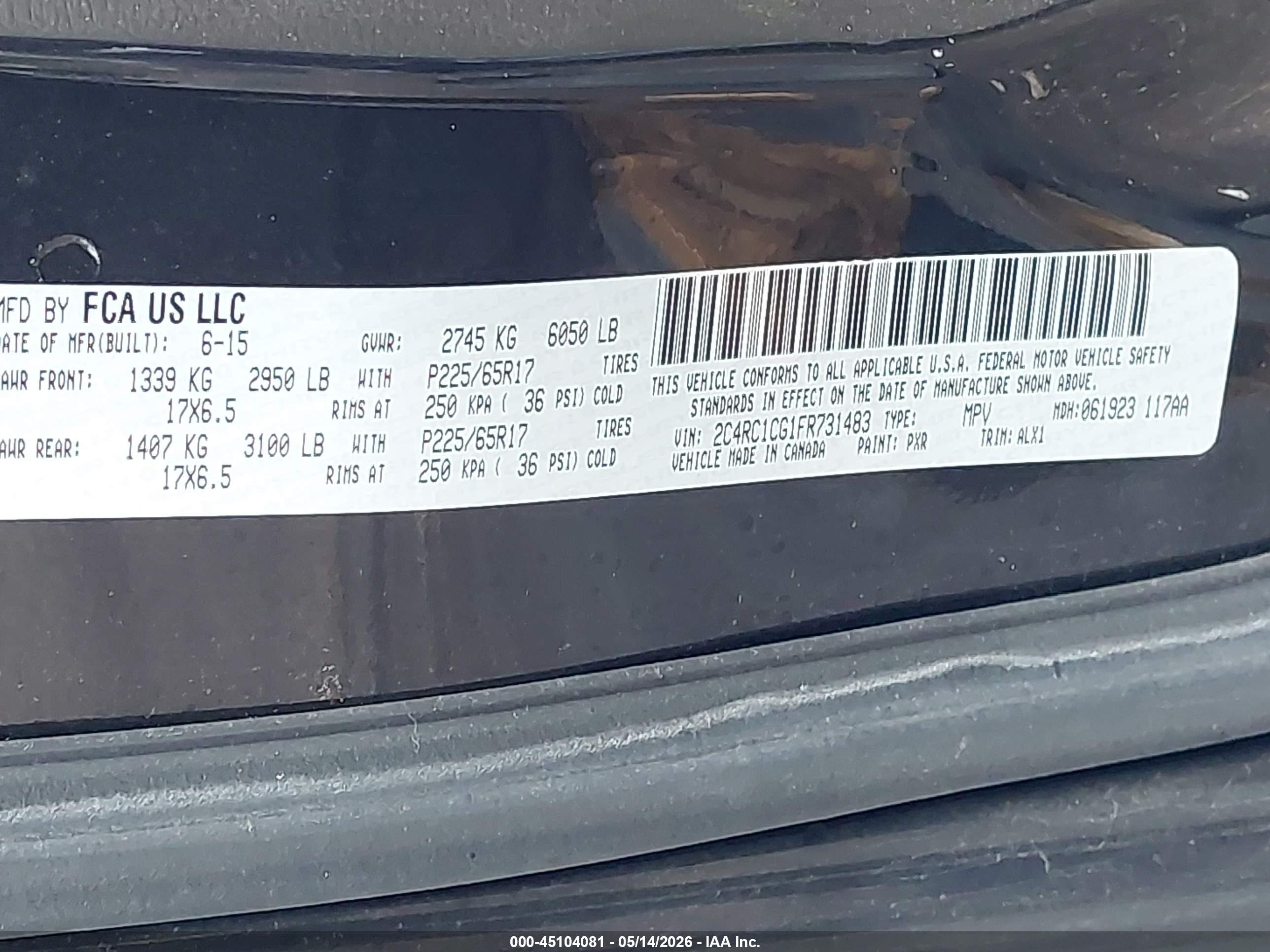 2015 Chrysler Town & Country Touring-l Black vin: 2C4RC1CG1FR731483