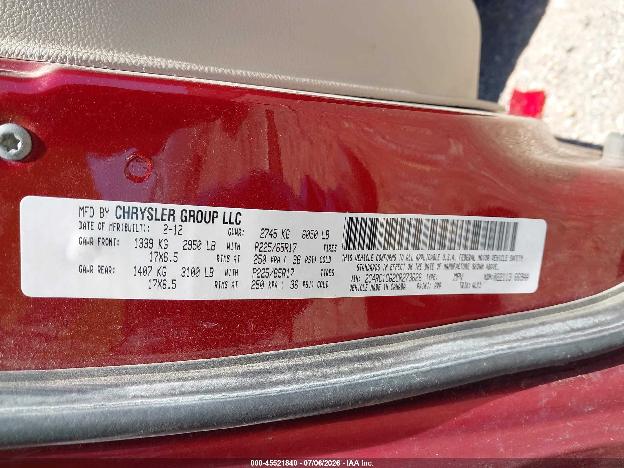 2012 Chrysler Town & Country Touring-l Темно-бордовый vin: 2C4RC1CG2CR273626