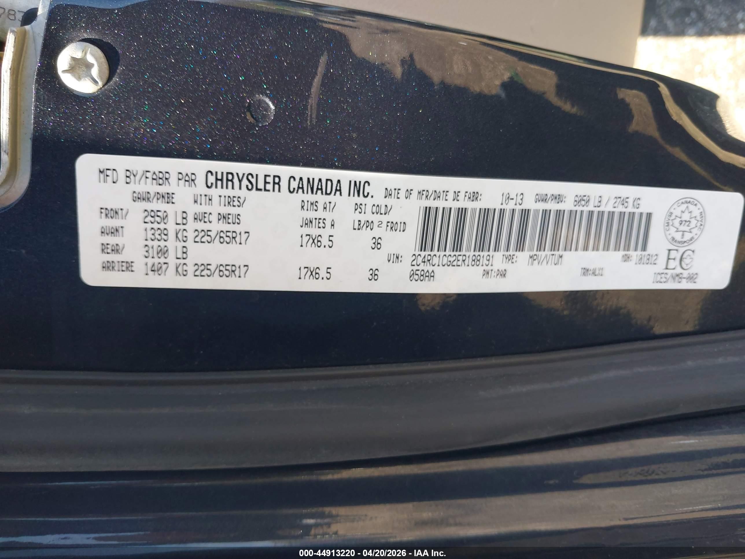 2014 Chrysler Town & Country Touring-l Black vin: 2C4RC1CG2ER188191
