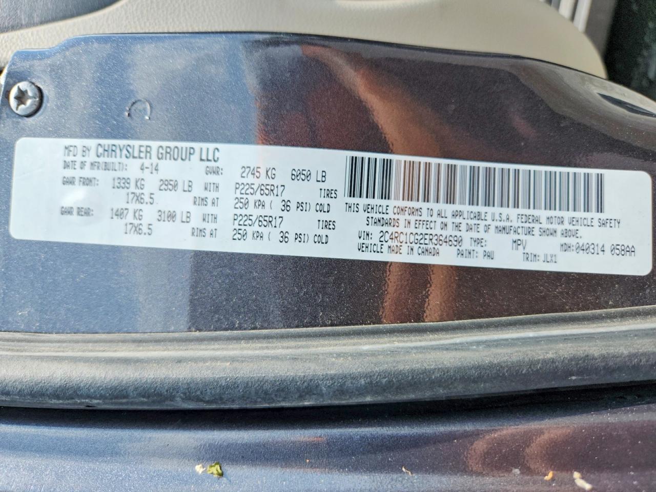 2014 Chrysler Town & Country Touring L Charcoal vin: 2C4RC1CG2ER364690