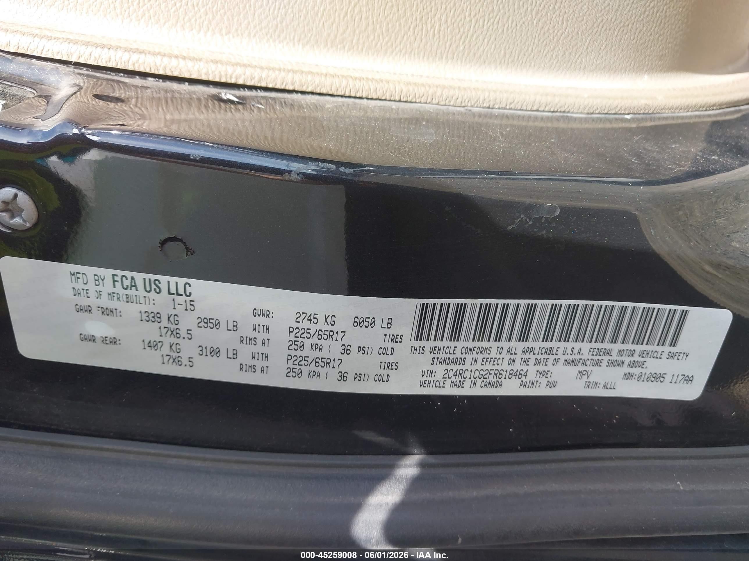 2015 Chrysler Town & Country Touring-l Черный vin: 2C4RC1CG2FR618464
