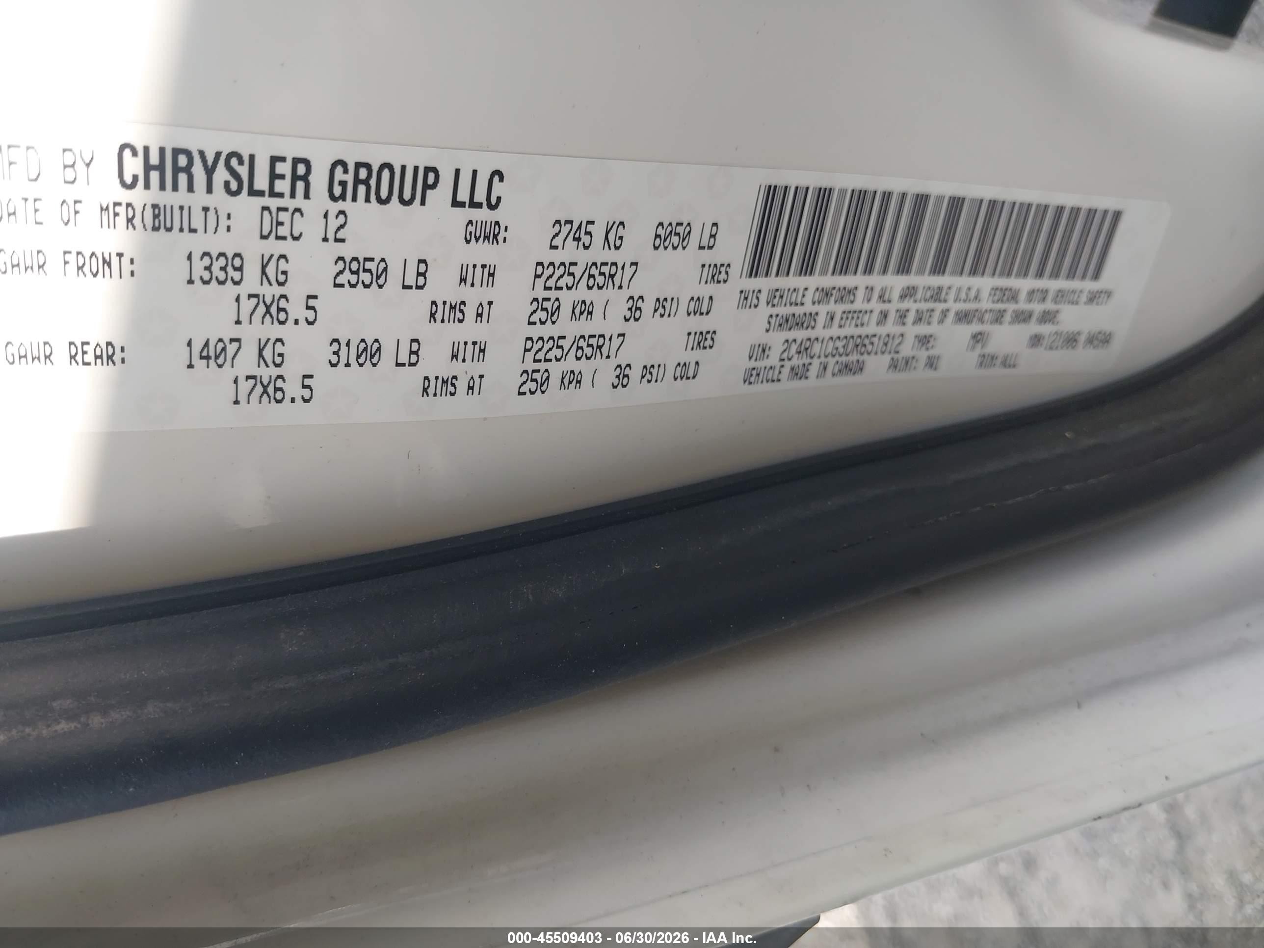 2013 Chrysler Town & Country Touring-l White vin: 2C4RC1CG3DR651812