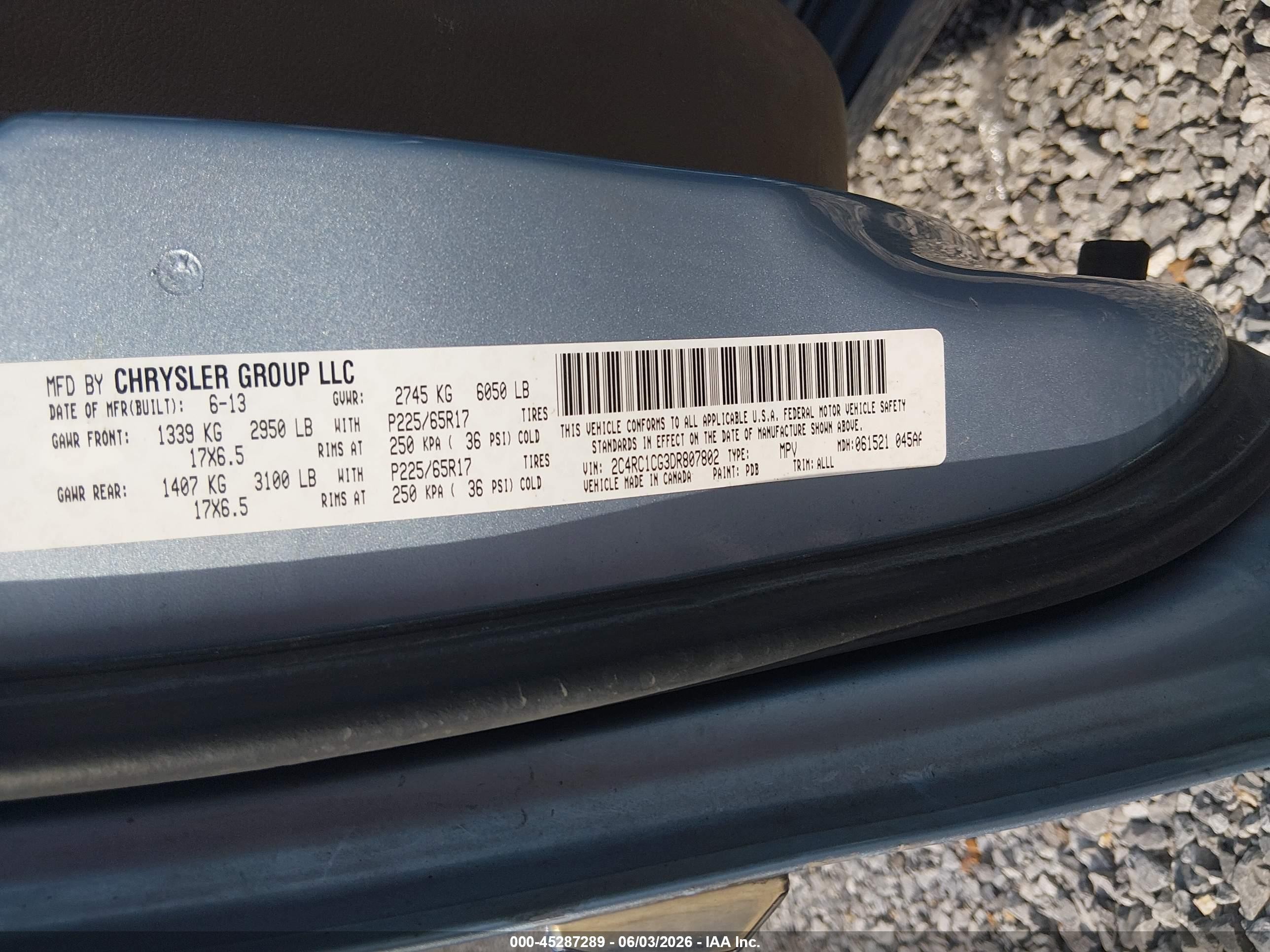 2013 Chrysler Town & Country Touring-l Blue vin: 2C4RC1CG3DR807802