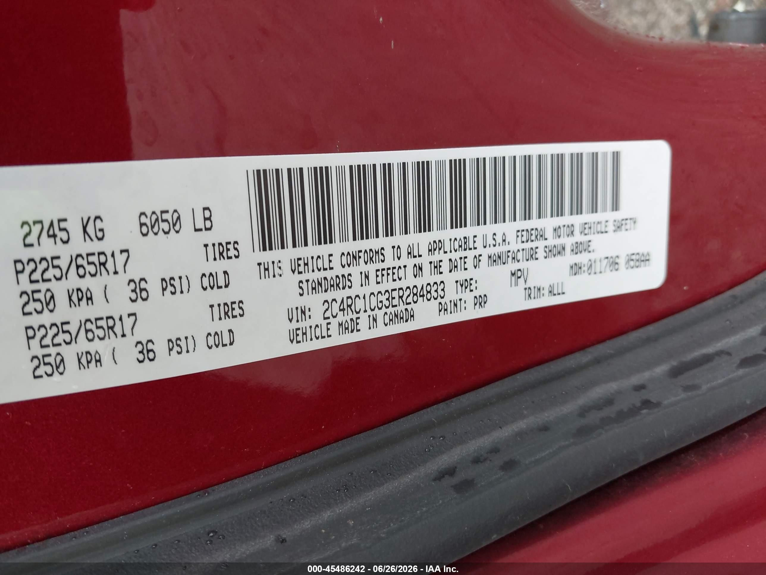 2014 Chrysler Town & Country Touring-l Burgundy vin: 2C4RC1CG3ER284833