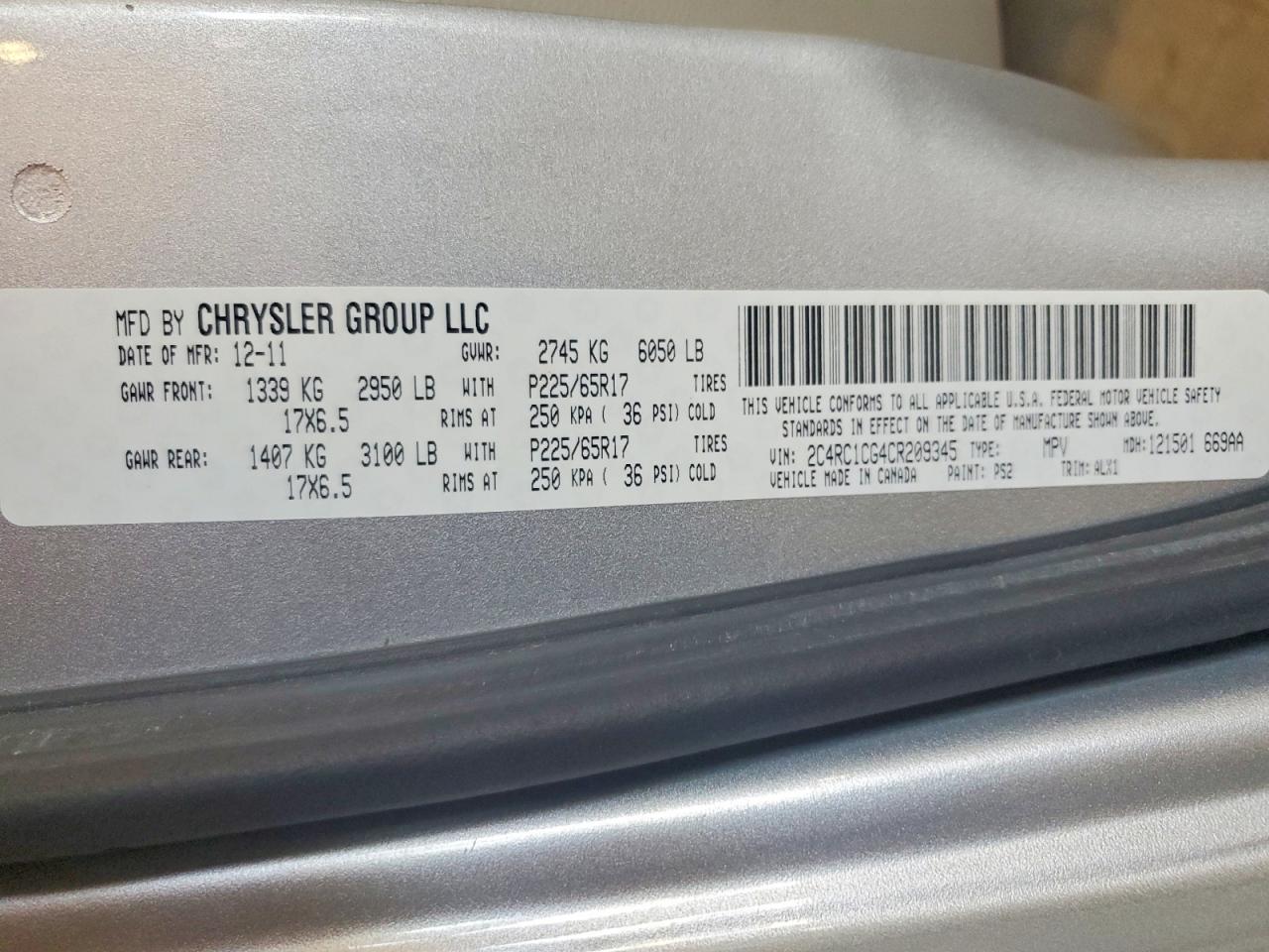2012 Chrysler Town & Country Touring L Gray vin: 2C4RC1CG4CR209345