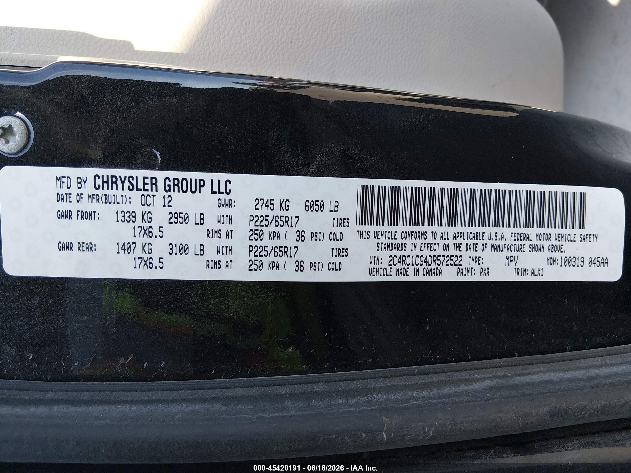 2013 Chrysler Town & Country Touring-l Black vin: 2C4RC1CG4DR572522