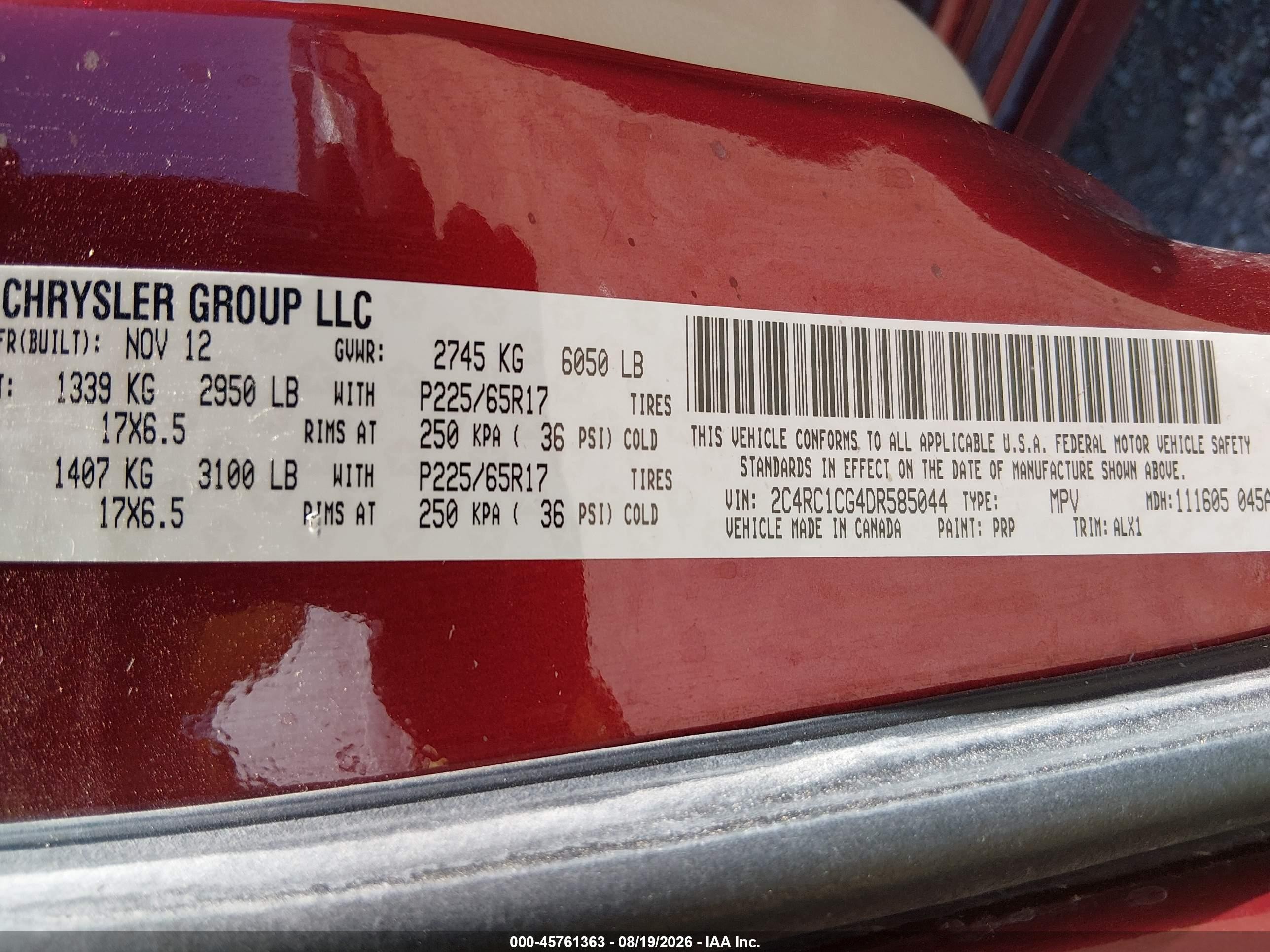 2013 Chrysler Town & Country Touring-l Maroon vin: 2C4RC1CG4DR585044