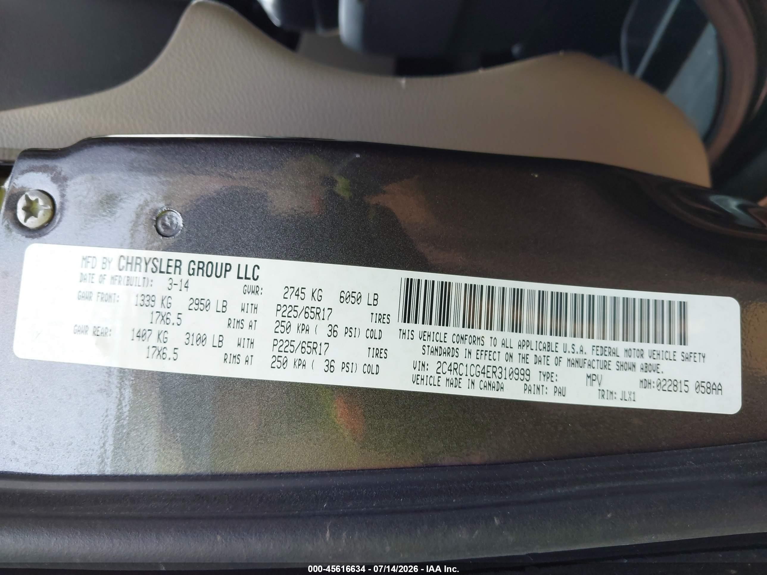 2014 Chrysler Town & Country Touring-l 30th Anniversary Gray vin: 2C4RC1CG4ER310999