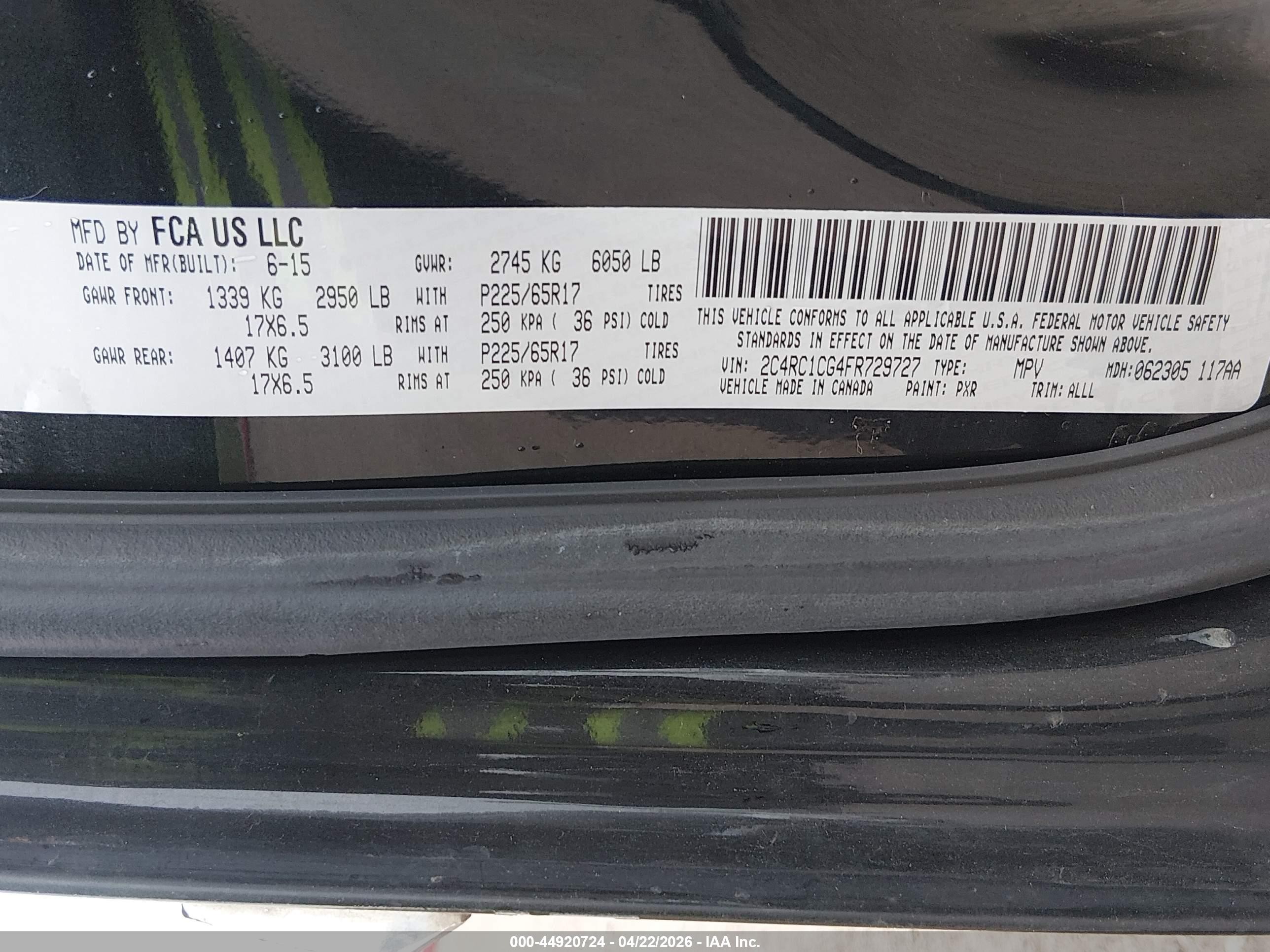 2015 Chrysler Town & Country Touring-l Black vin: 2C4RC1CG4FR729727