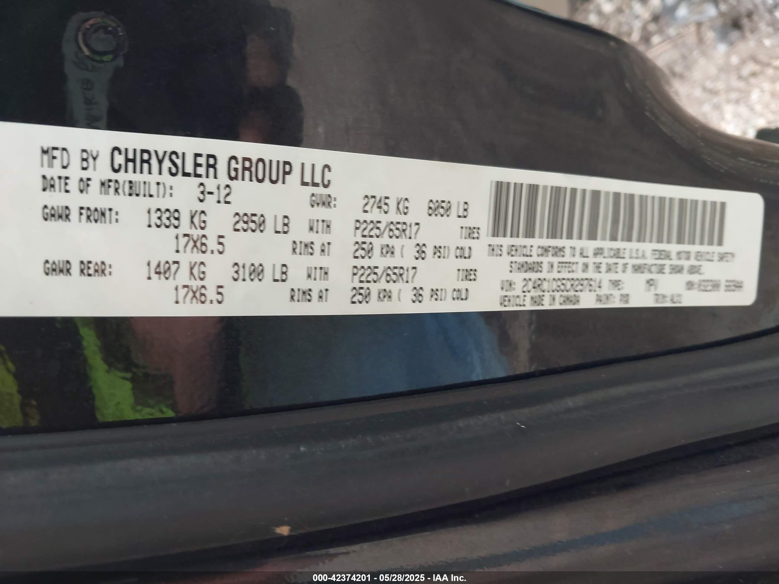 2012 Chrysler Town & Country Touring-l Black vin: 2C4RC1CG5CR297614