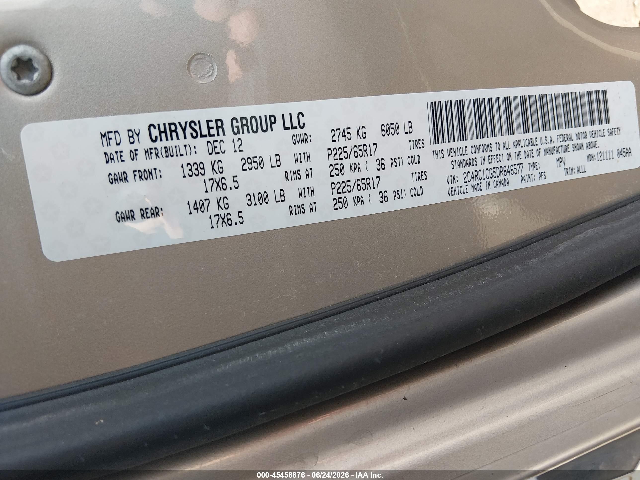 2013 Chrysler Town & Country Touring-l Gold vin: 2C4RC1CG5DR646577