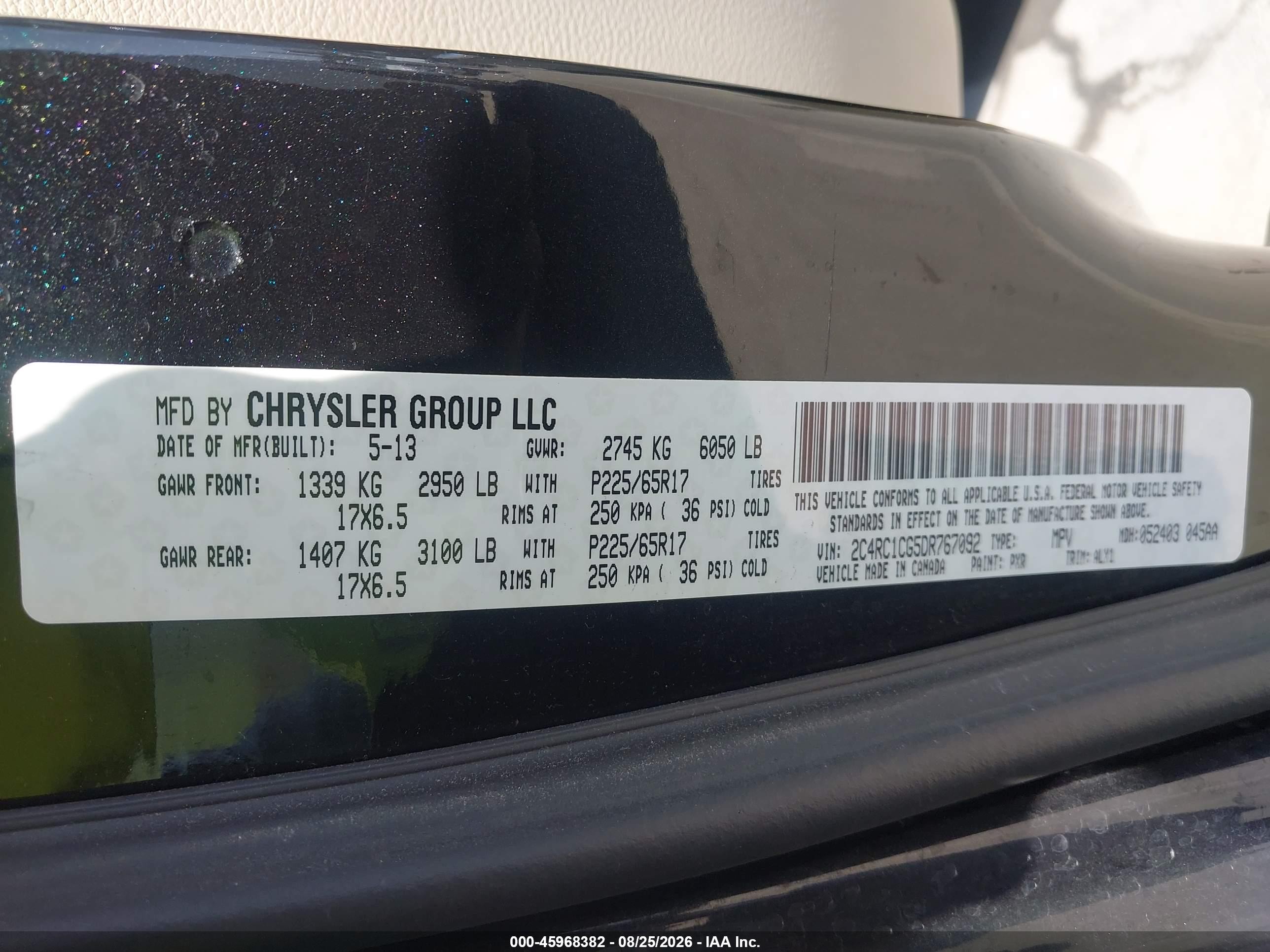 2013 Chrysler Town & Country Touring-l Black vin: 2C4RC1CG5DR767092