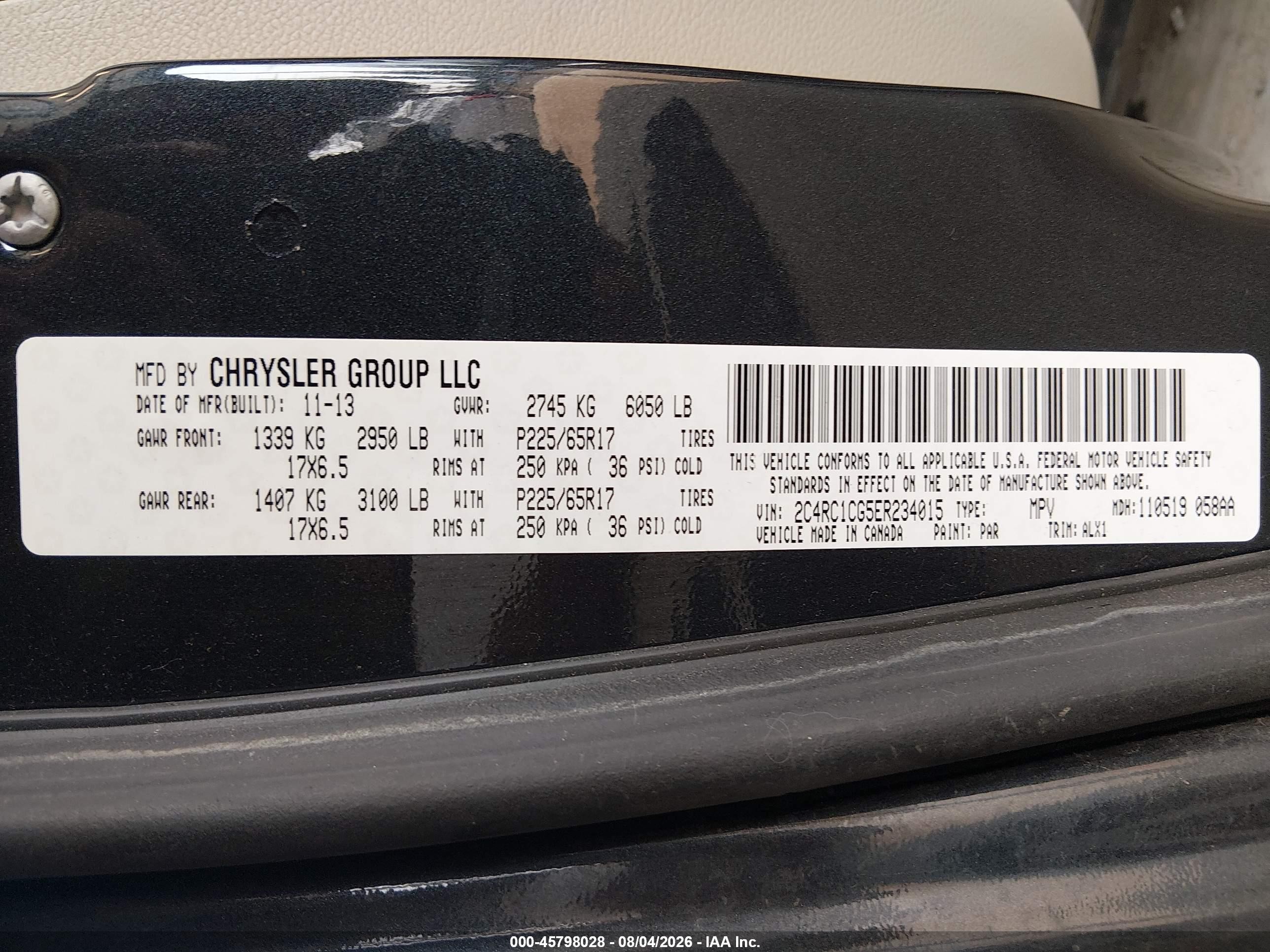 2014 Chrysler Town & Country Touring-l Gray vin: 2C4RC1CG5ER234015