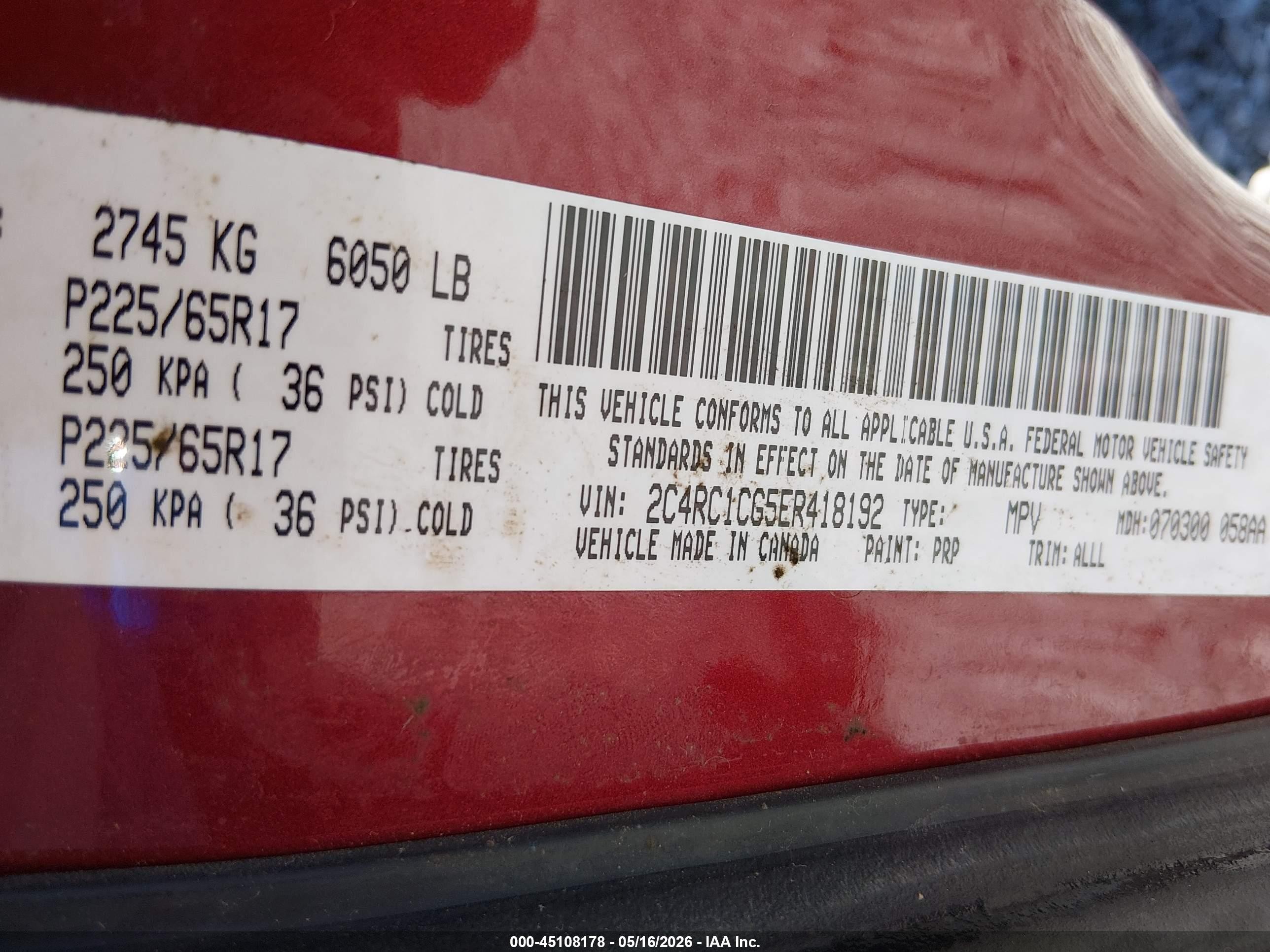 2014 Chrysler Town & Country Touring-l Red vin: 2C4RC1CG5ER418192