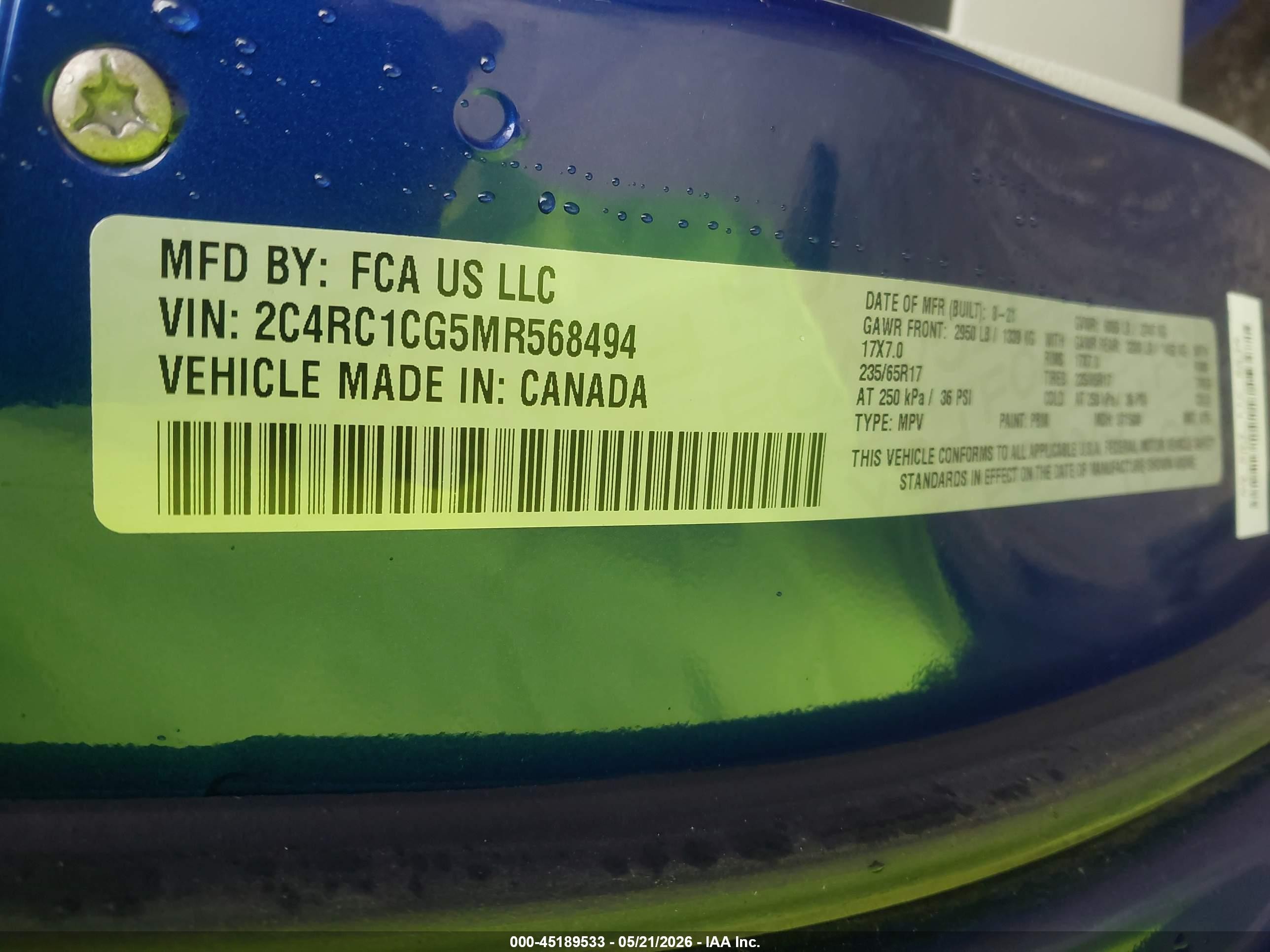 2021 Chrysler Voyager Lx Blue vin: 2C4RC1CG5MR568494