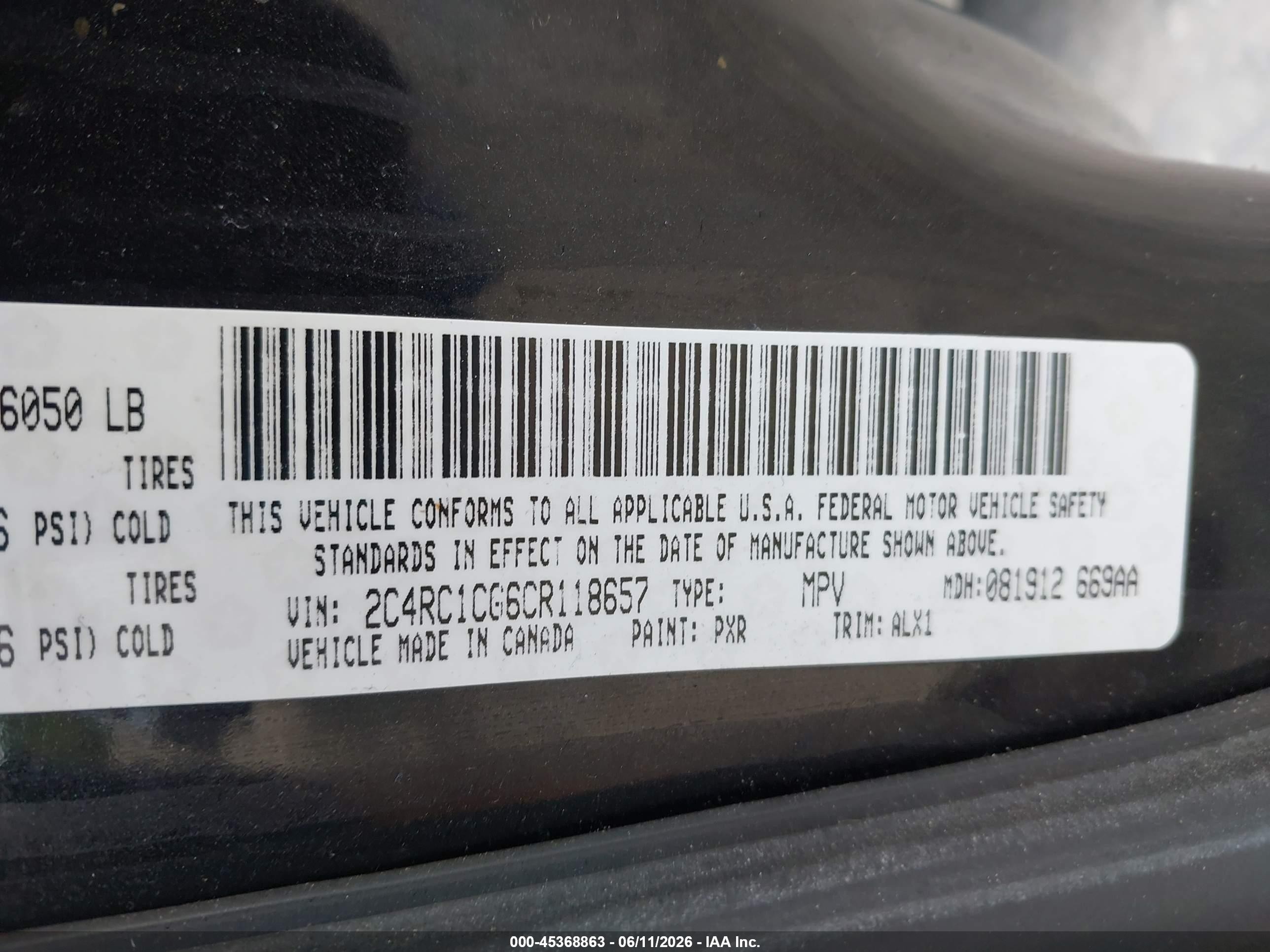 2012 Chrysler Town & Country Touring-l Black vin: 2C4RC1CG6CR118657