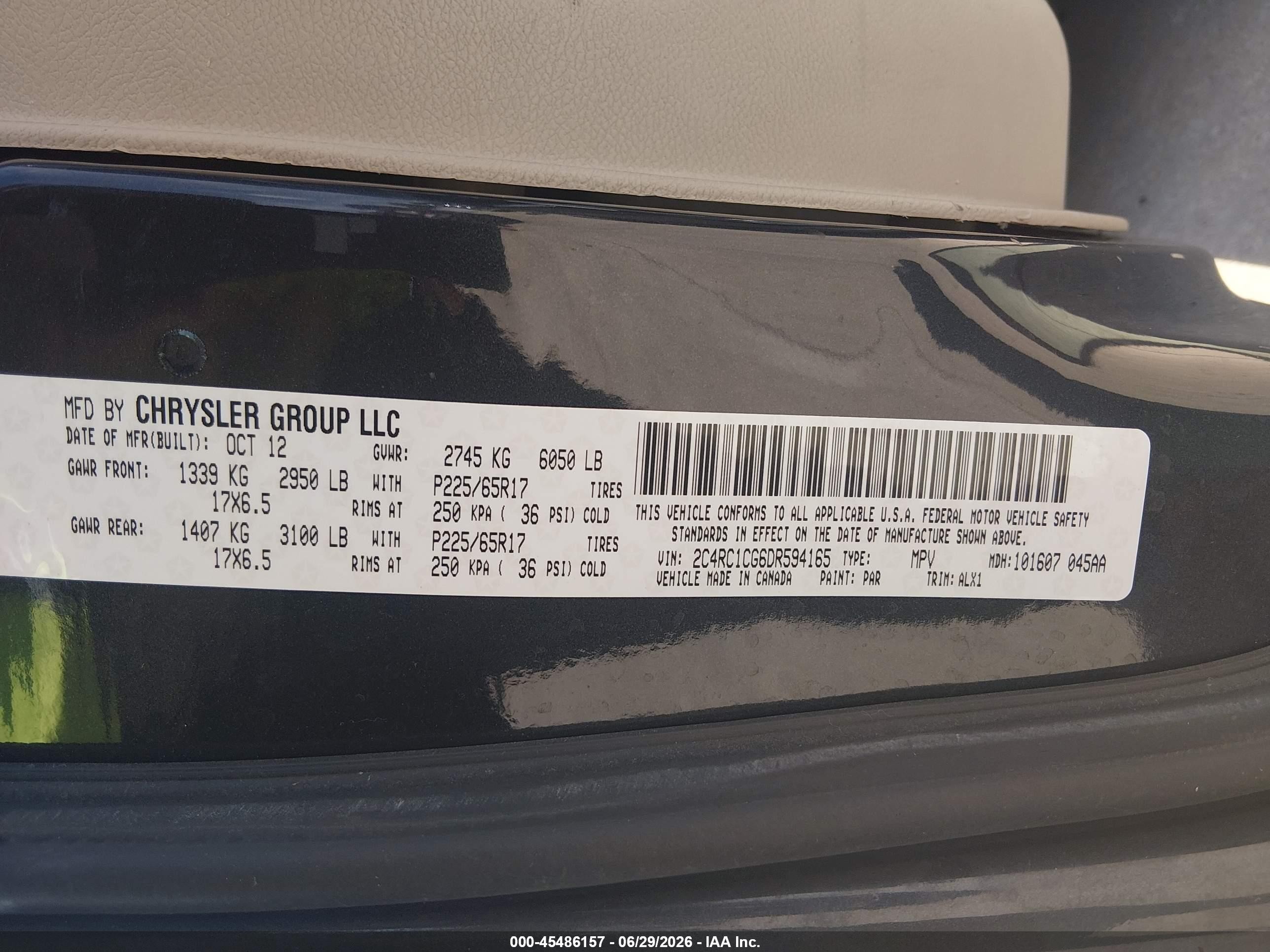 2013 Chrysler Town & Country Touring-l Black vin: 2C4RC1CG6DR594165
