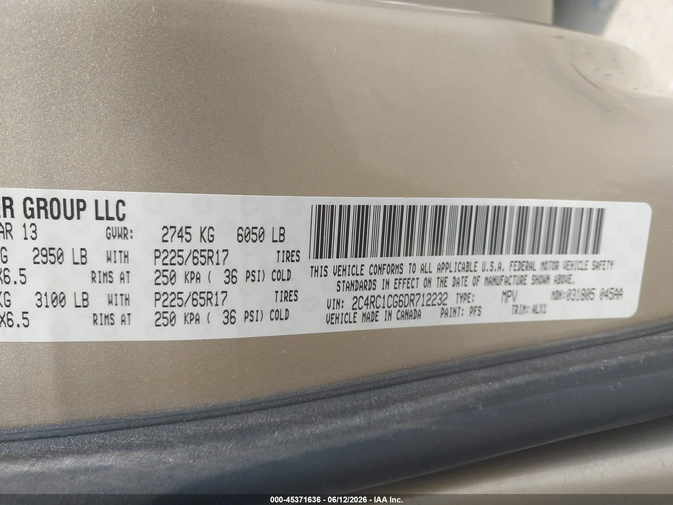 2013 Chrysler Town & Country Touring-l Gold vin: 2C4RC1CG6DR712232