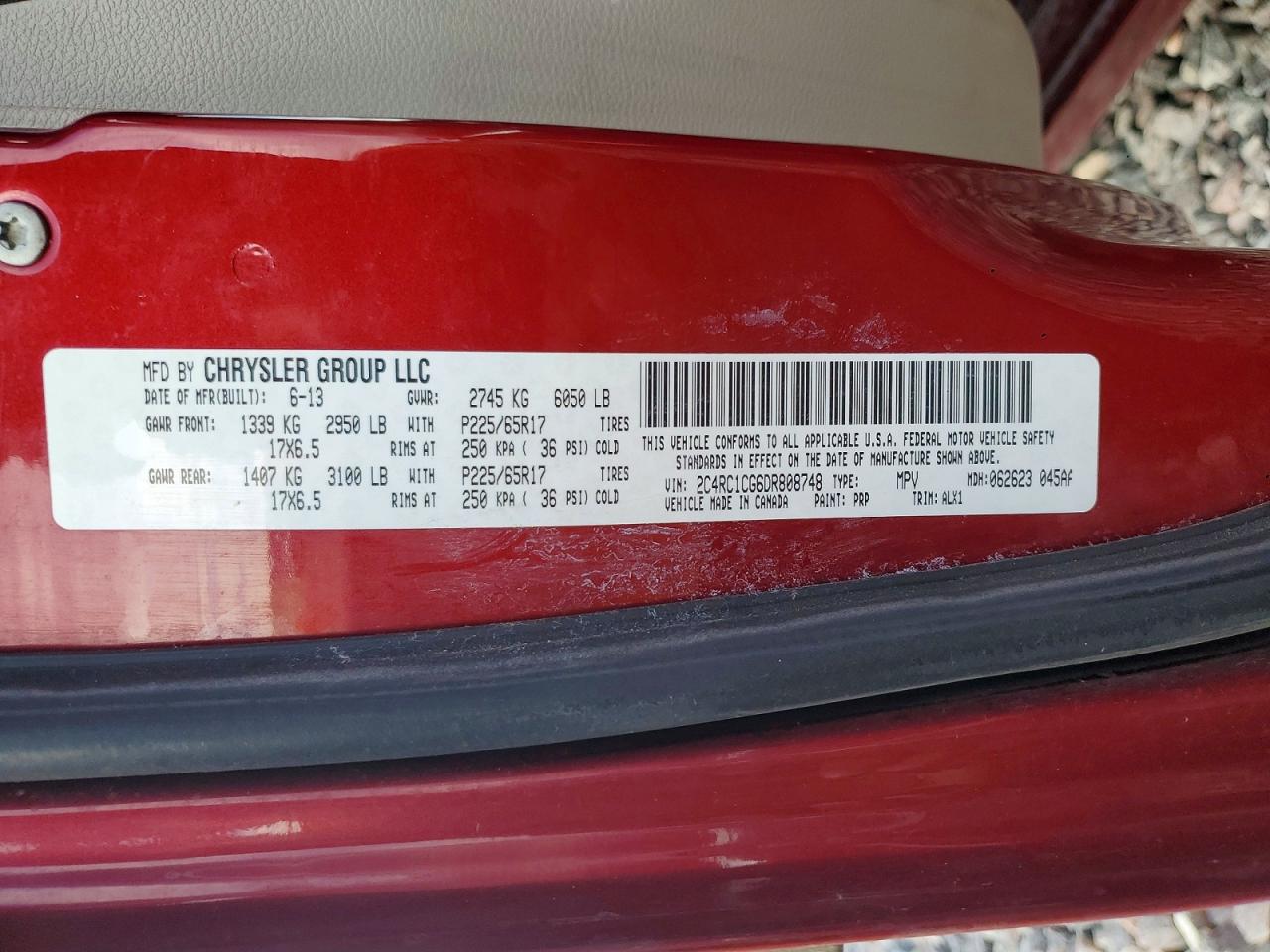 2013 Chrysler Town & Country Touring L Red vin: 2C4RC1CG6DR808748