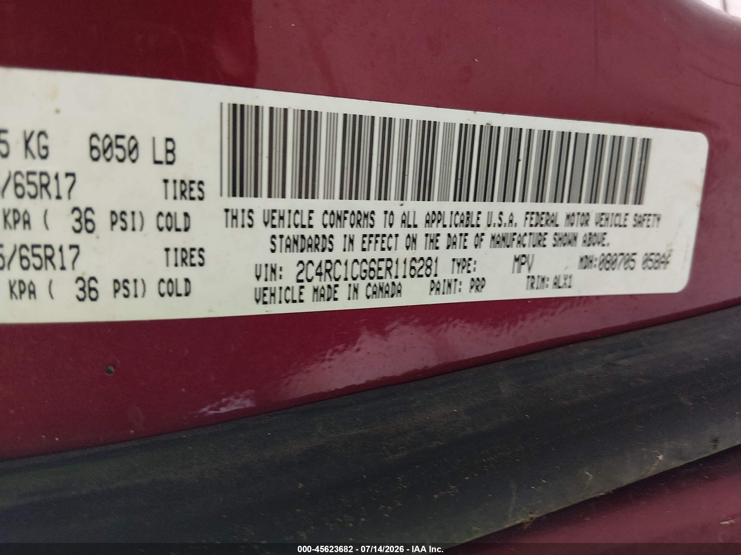 2014 Chrysler Town & Country Touring-l Red vin: 2C4RC1CG6ER116281
