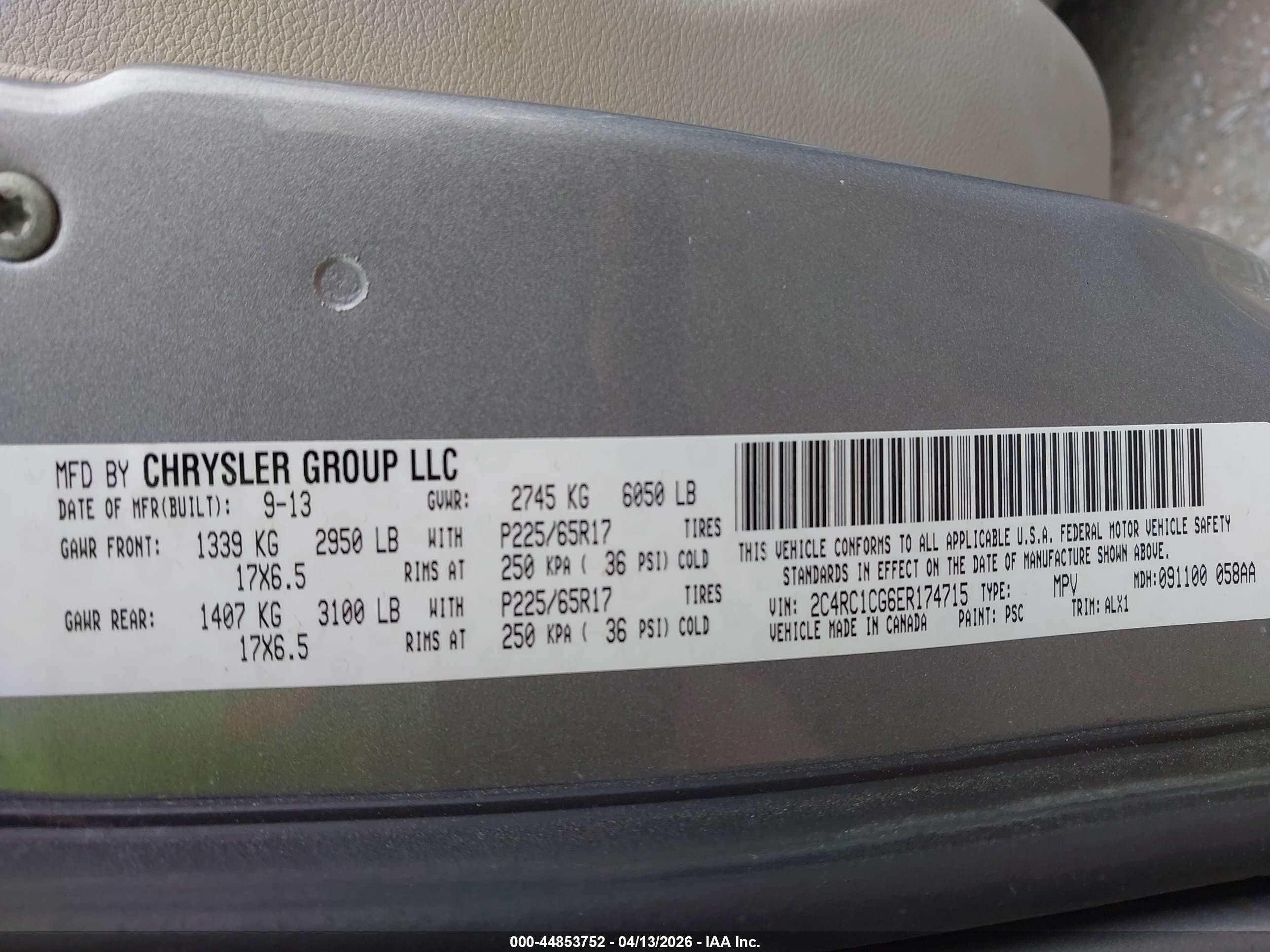 2014 Chrysler Town & Country Touring-l Silver vin: 2C4RC1CG6ER174715
