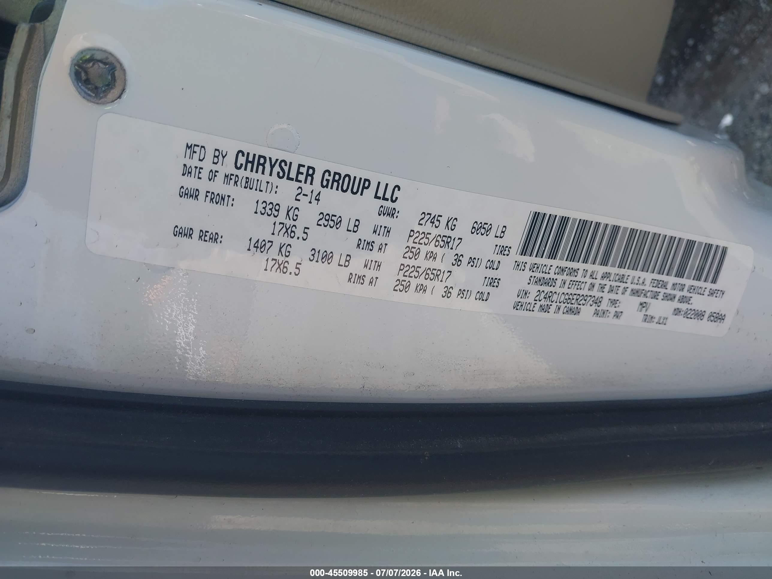 2014 Chrysler Town & Country Touring-l 30th Anniversary White vin: 2C4RC1CG6ER297348
