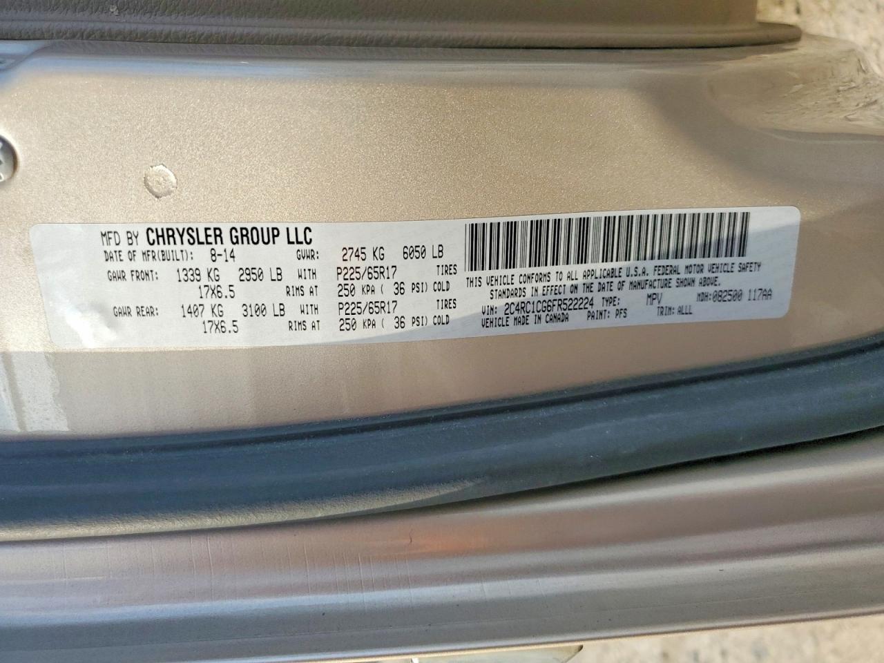2015 Chrysler Town & Country Touring L Cream vin: 2C4RC1CG6FR522224