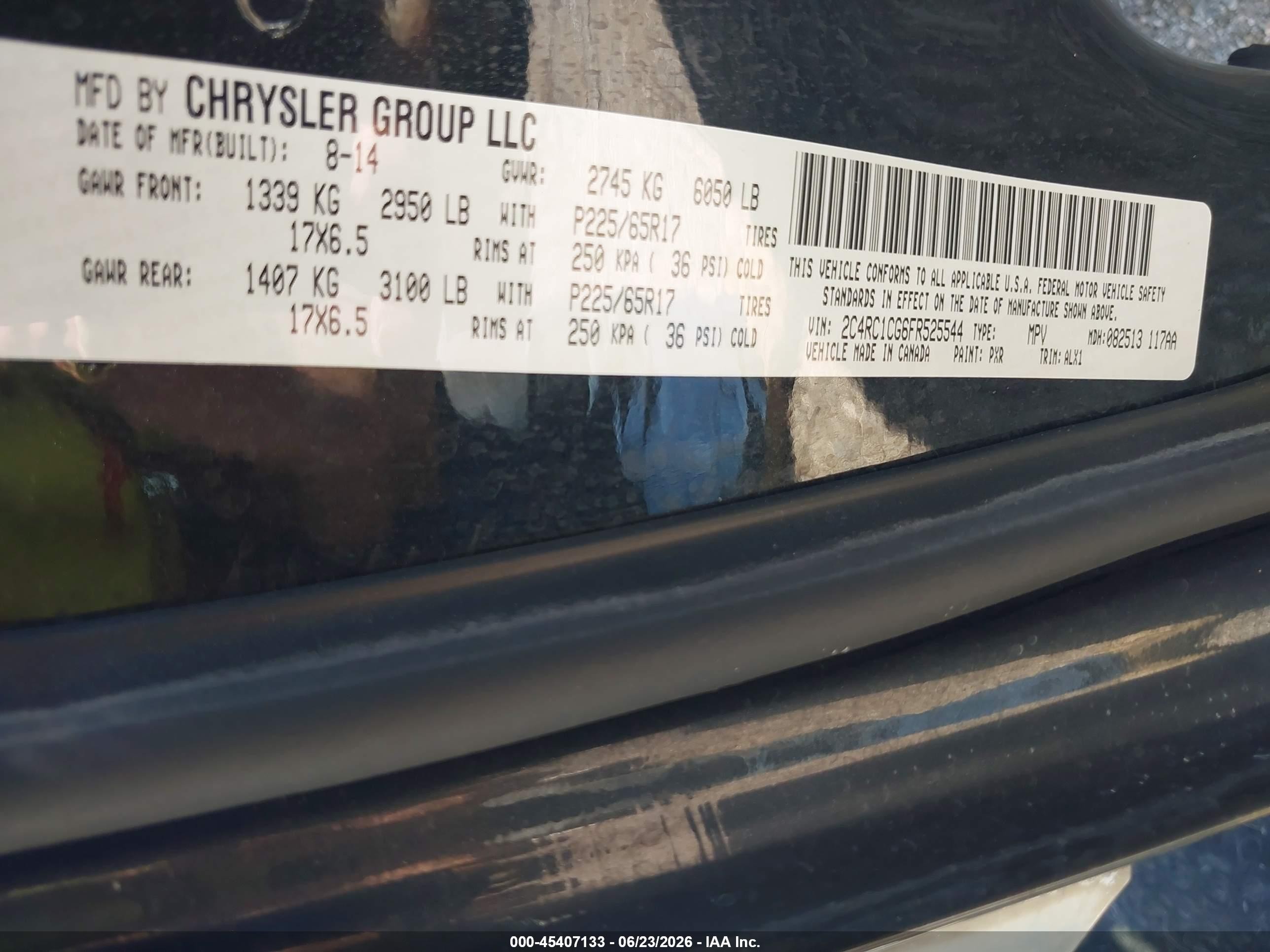 2015 Chrysler Town & Country Touring-l Black vin: 2C4RC1CG6FR525544